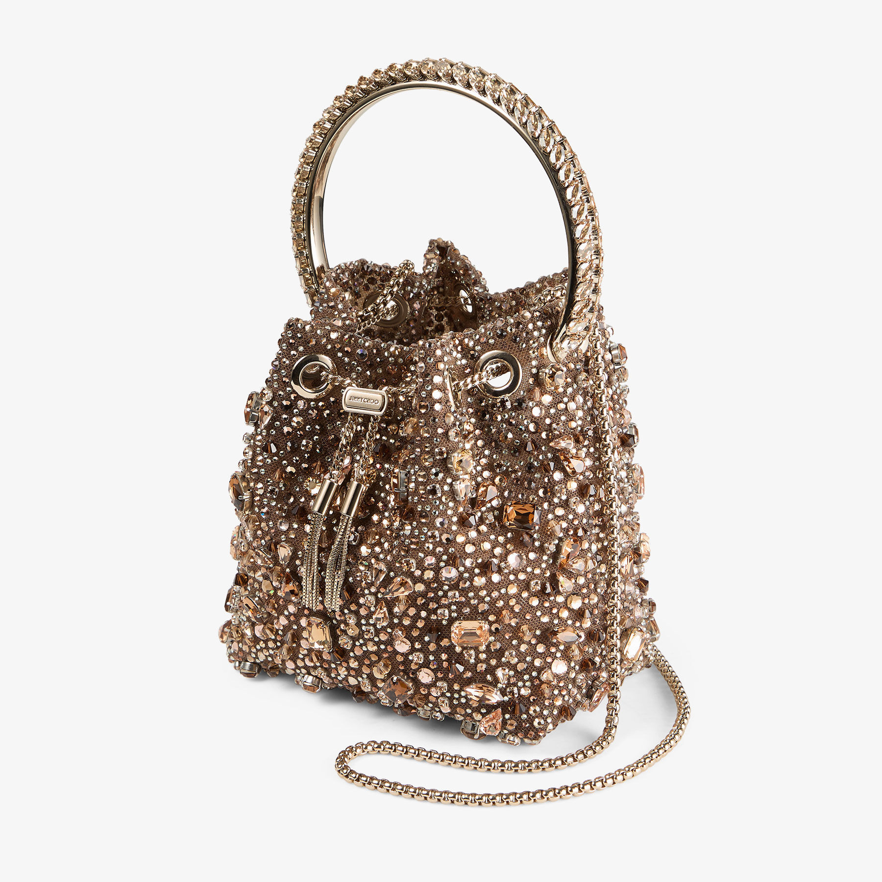 Bon Bon
Tan Metallic Crystal Mesh Handbag with Crystal Handle - 3