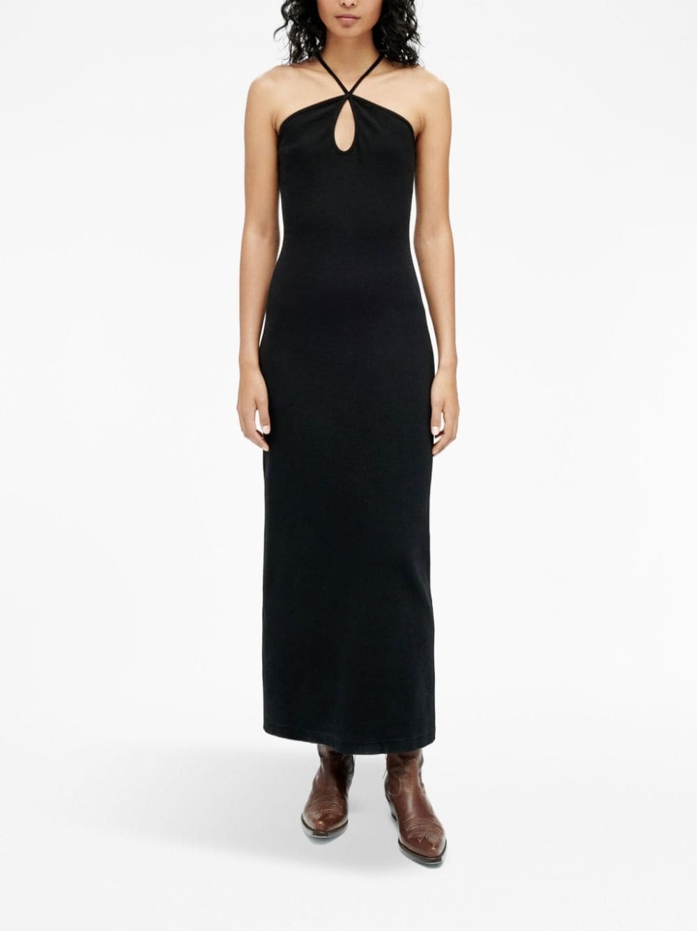 full length ribbed cotton keyhole dress - 2