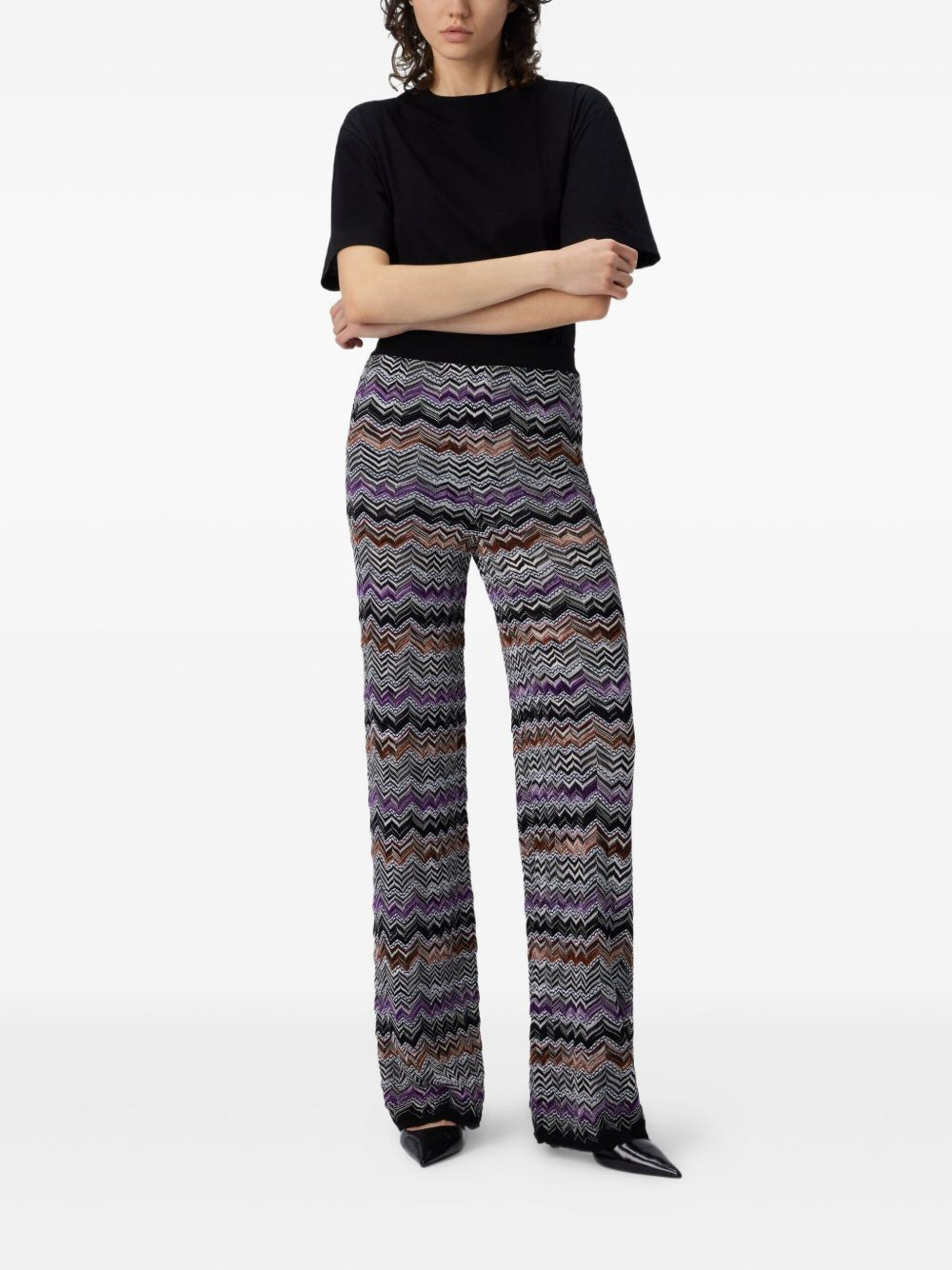 chevron-pattern knit straight trousers - 2