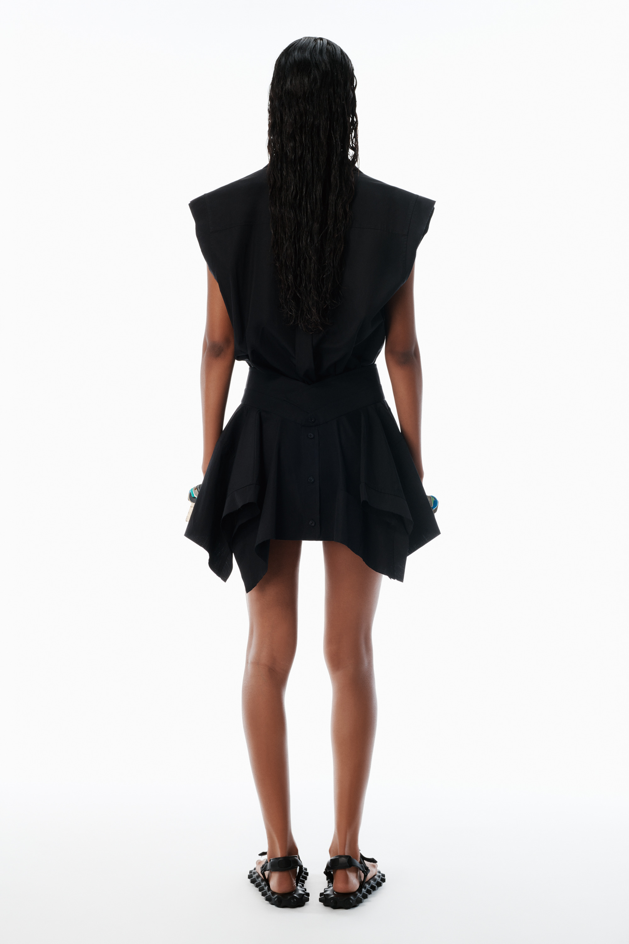 Black Pre-Styled Cotton Shirtdress - 4