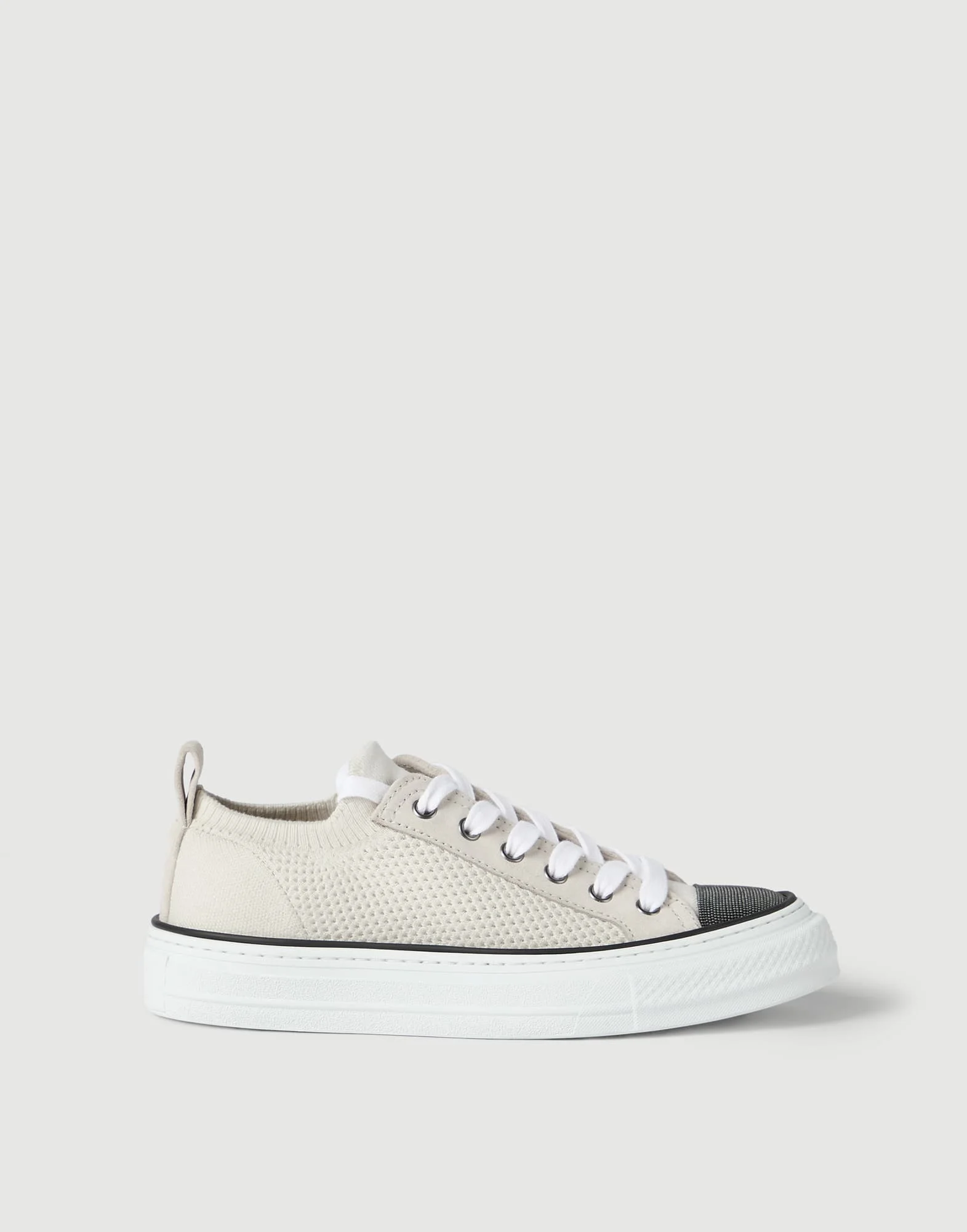 Cotton knit and suede sneakers with precious toe - 1