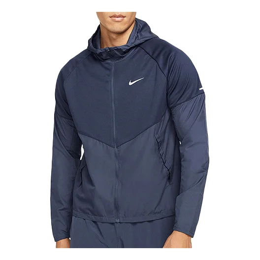 Men's Nike Nk TF Turf Rpl Miler Jacket Hooded Cardigan Zipper Windproof Navy Blue DH6682-475 - 1