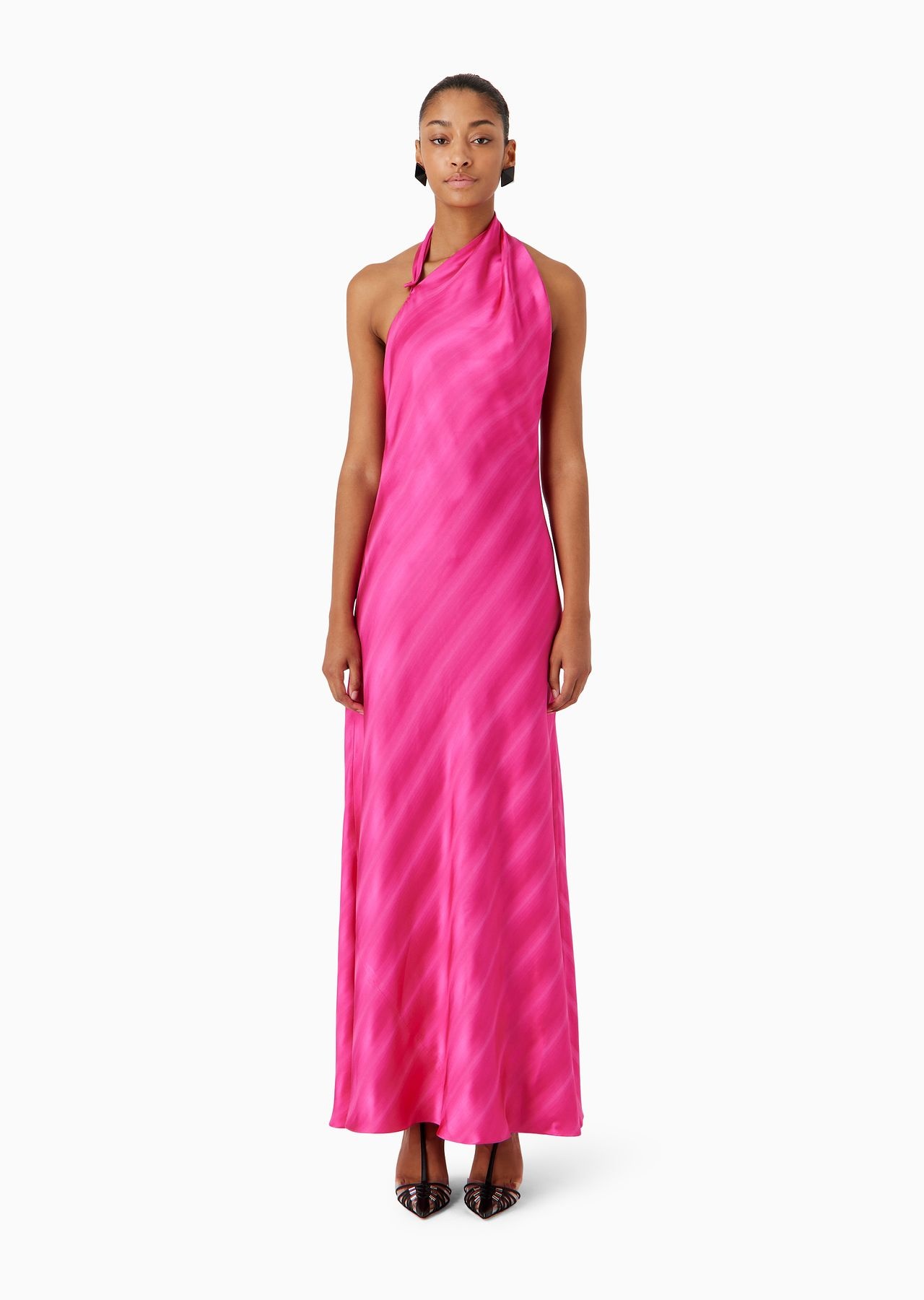 One-shoulder long dress in jacquard viscose with diagonal gradient-effect motif - 2