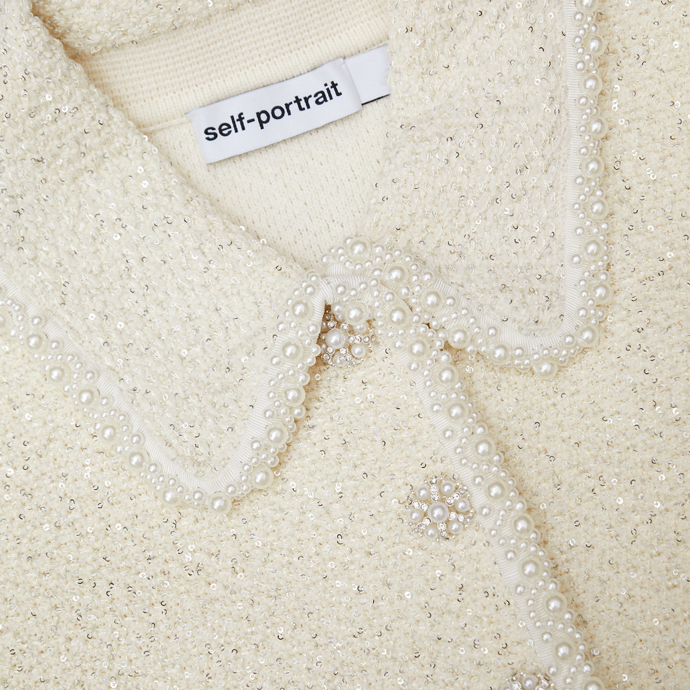 Cream Sequin Knit Pearl Cardigan - 5