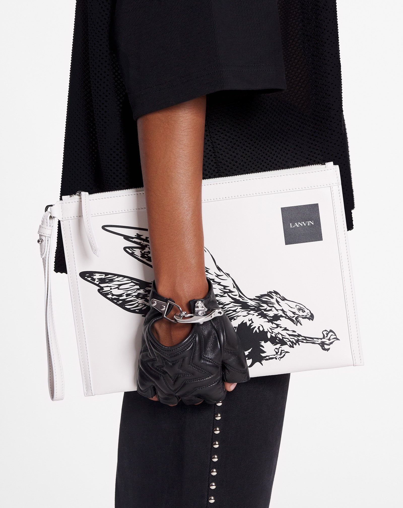 LANVIN X FUTURE LEATHER CLUTCH WITH EAGLE PRINT - 2