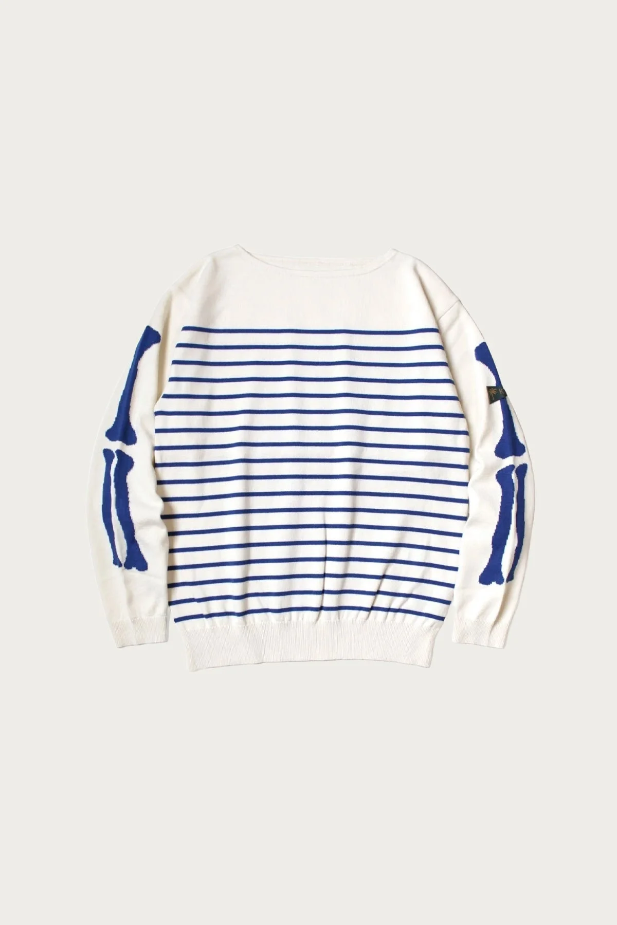 12G Panel Stripe Knit Boat-Neck Sweater (BONE Sleeve) - Navy Blue - 1