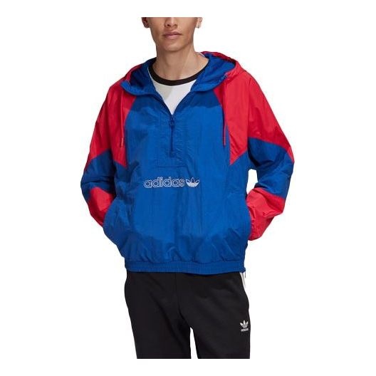 adidas originals Outdoor Windproof Colorblock Sports Splicing Hooded Jacket Blue GE6239 - 1