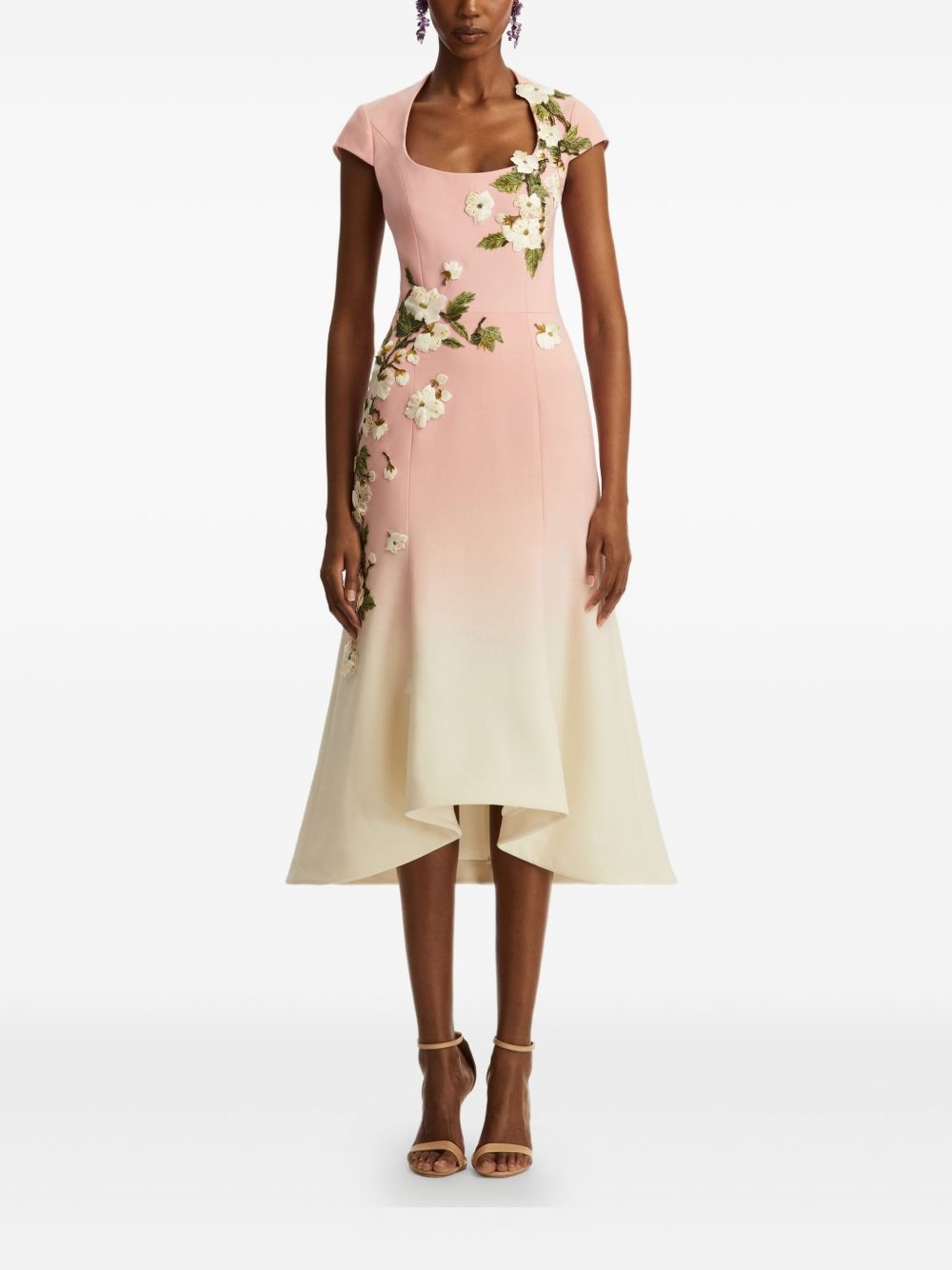 floral-embroidered midi dress - 2