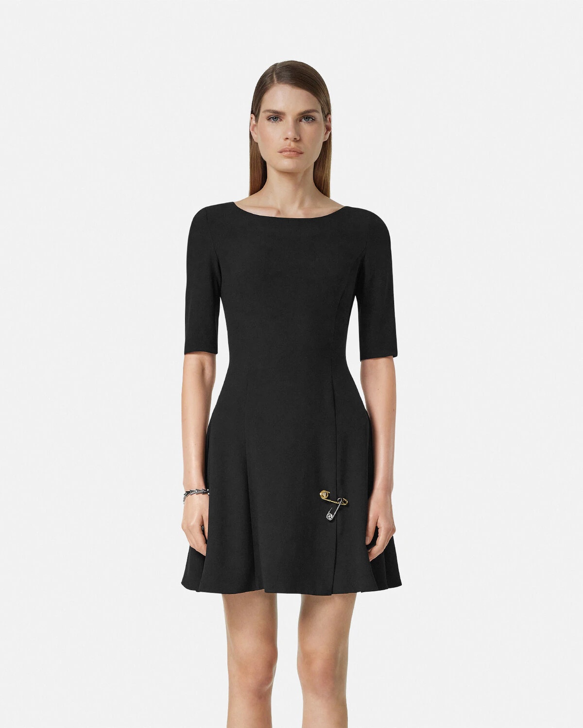 Safety Pin Flared Matte Satin Mini Dress - 4