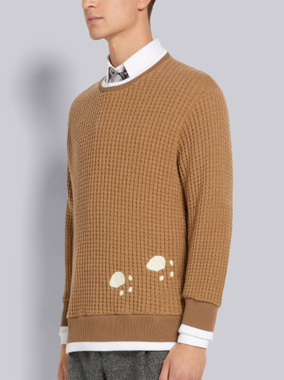 Thom Browne Camel Chunky Wool Waffle Engineered Bear Embroidery Relaxed Fit Crew Neck Sweatshirt outlook