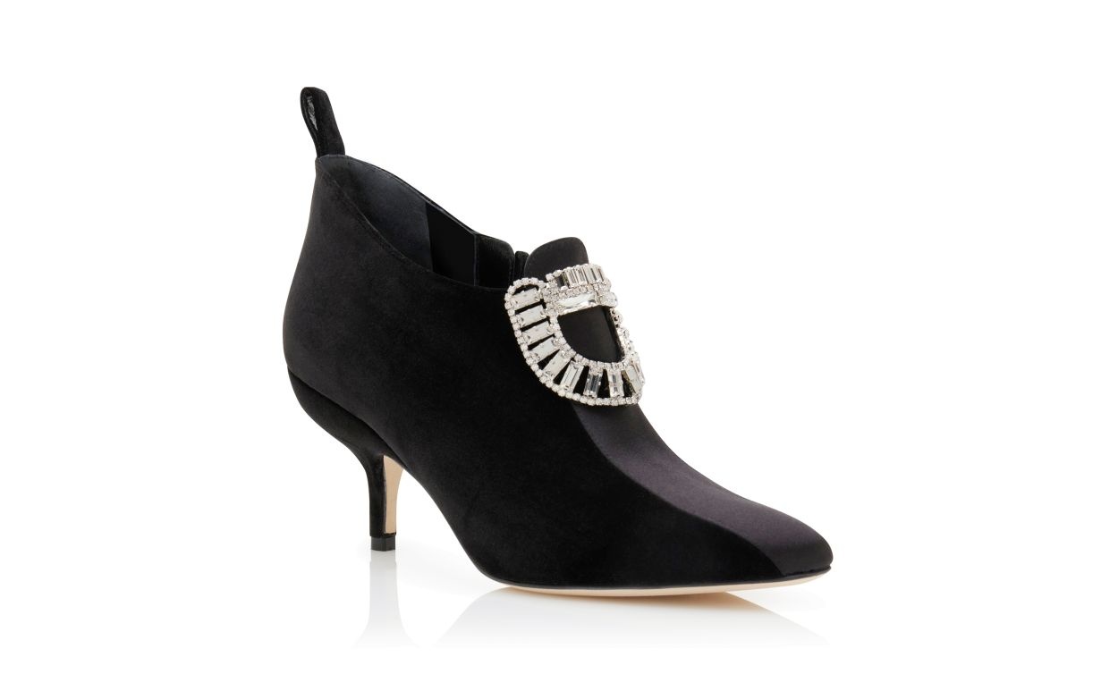 Black Velvet Embellished Ankle Boots - 3