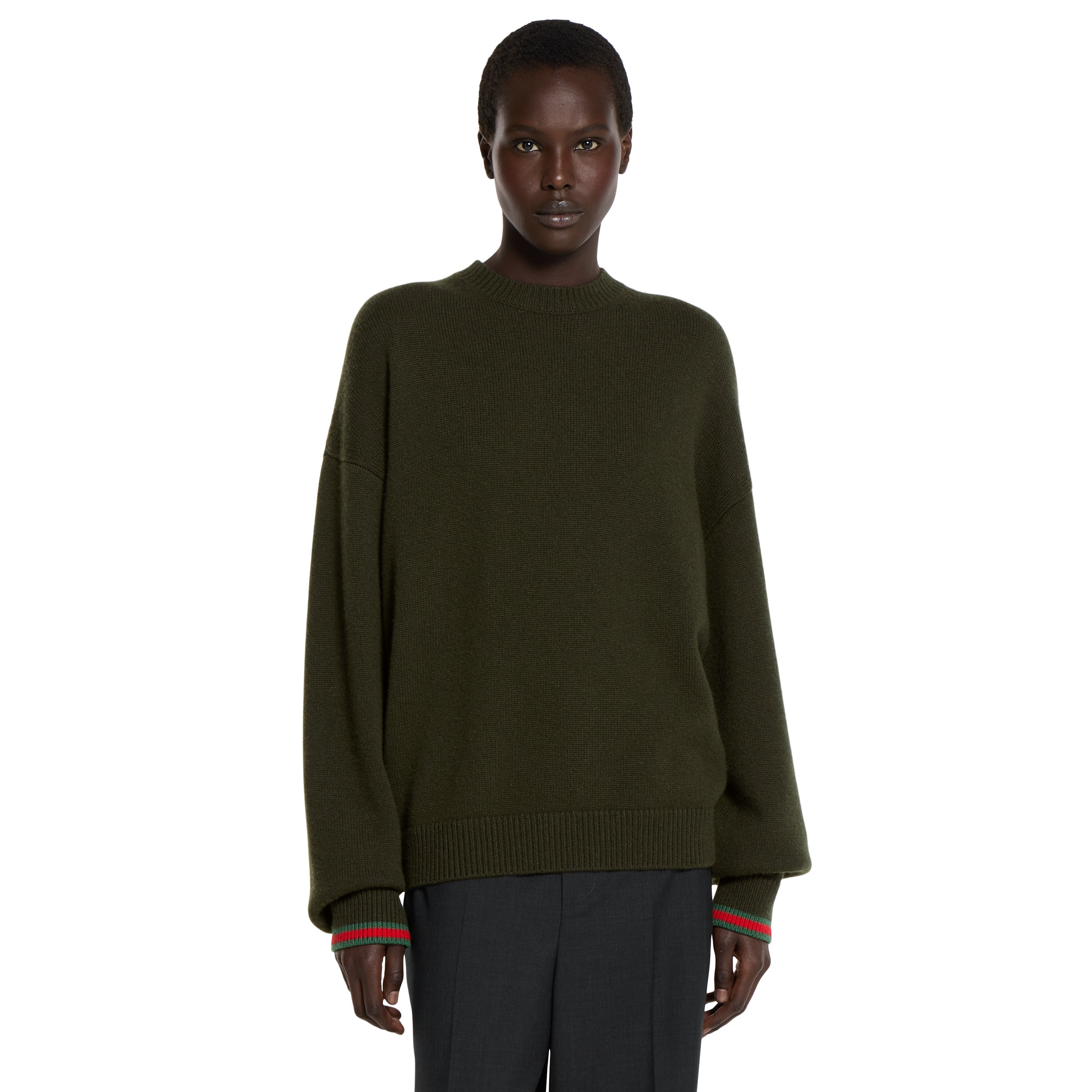 Wool cashmere sweater with Web trim - 3