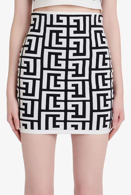 Short black and white wool skirt with Balmain monogram - 5