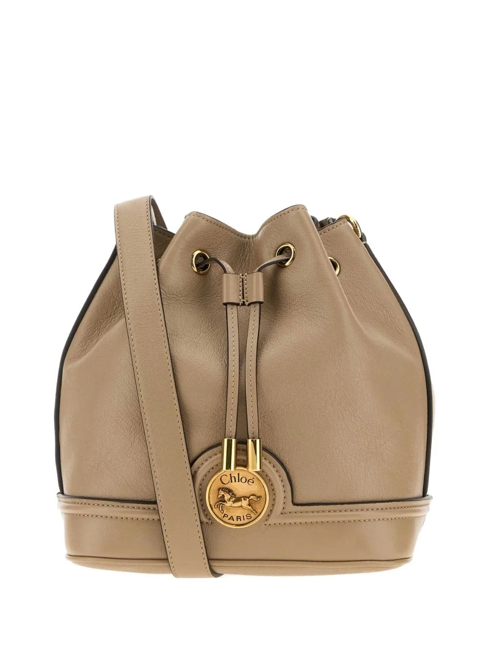 Cappuccino leather drawstring bucket bag - 1