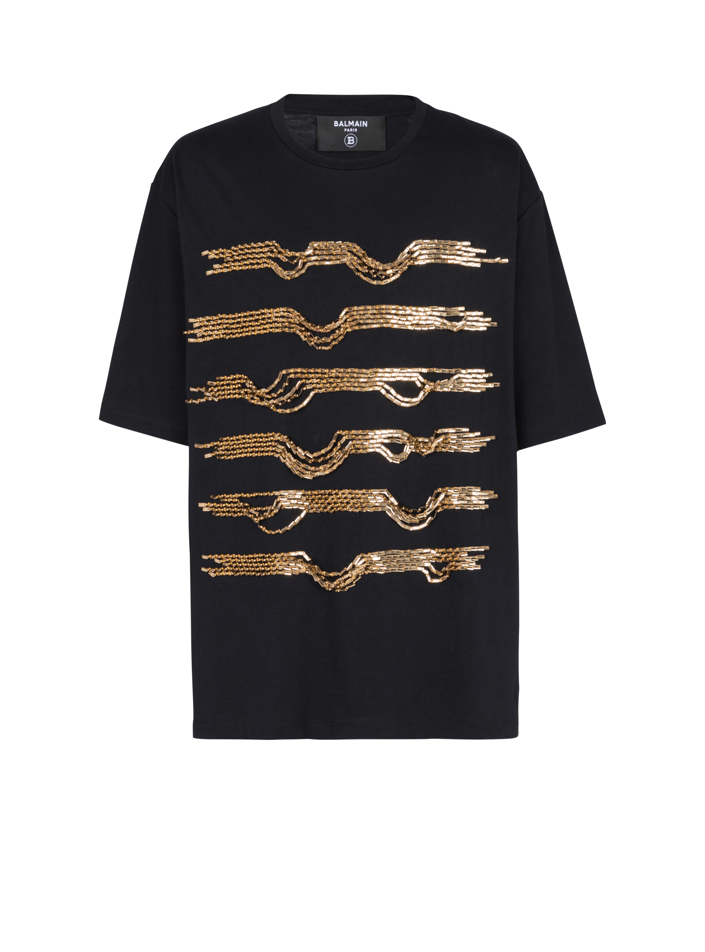 Embroidered cotton T-shirt with destroy stripes - 1