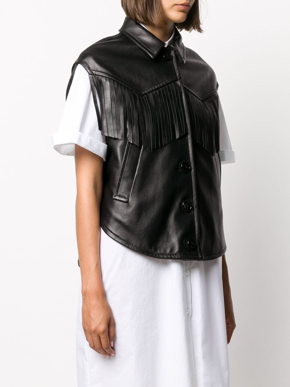 fringed sleeveless leather jacket - 3