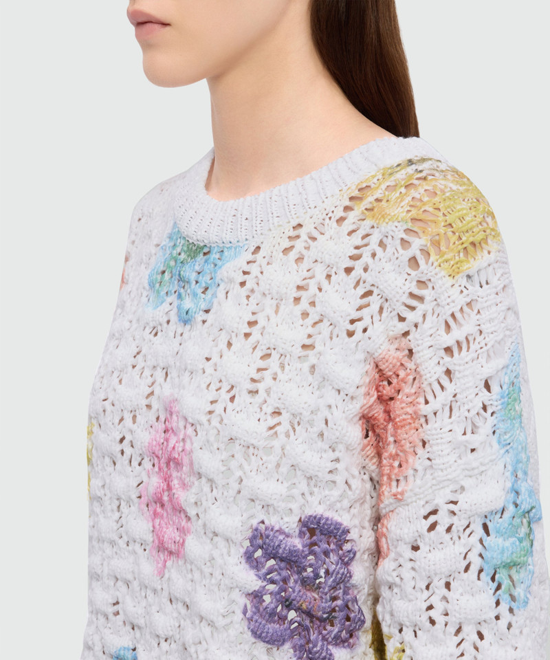 White crochet sweater with maxi floral print 5
