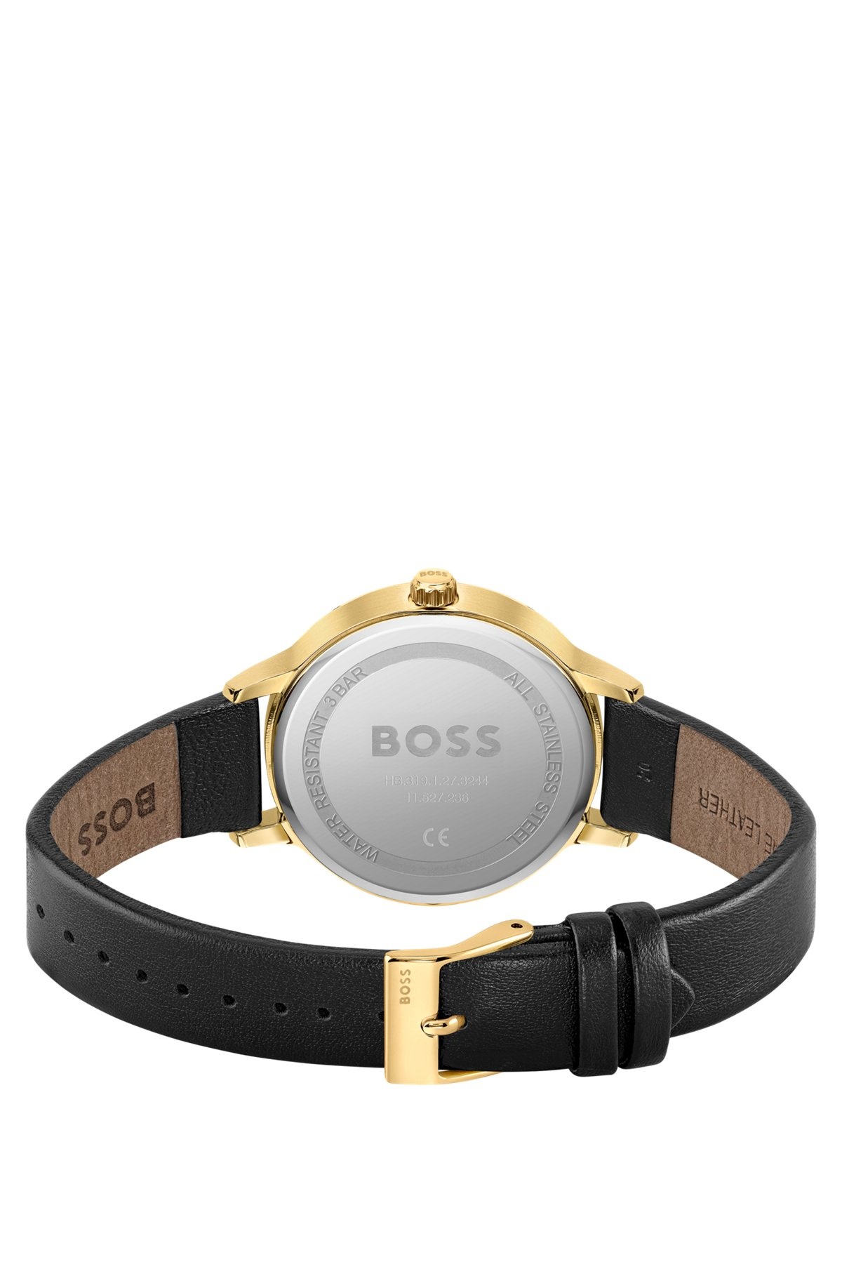 LEATHER-STRAP WATCH WITH BRUSHED BLACK DIAL - 3