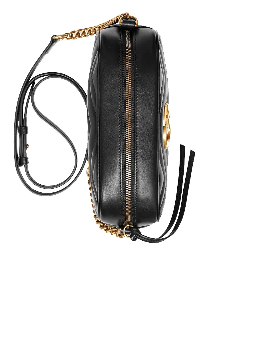 GG Marmont Small Matelassé Zipped Black Leather Shoulder Bag - 5