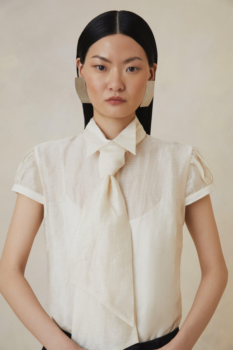 Organza Woven Tie Neck Blouse 1
