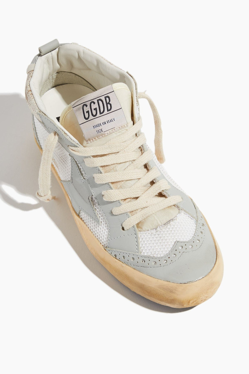 Mid Star Net and Vintage Leather Sneaker in White/Beige/Light Grey 4