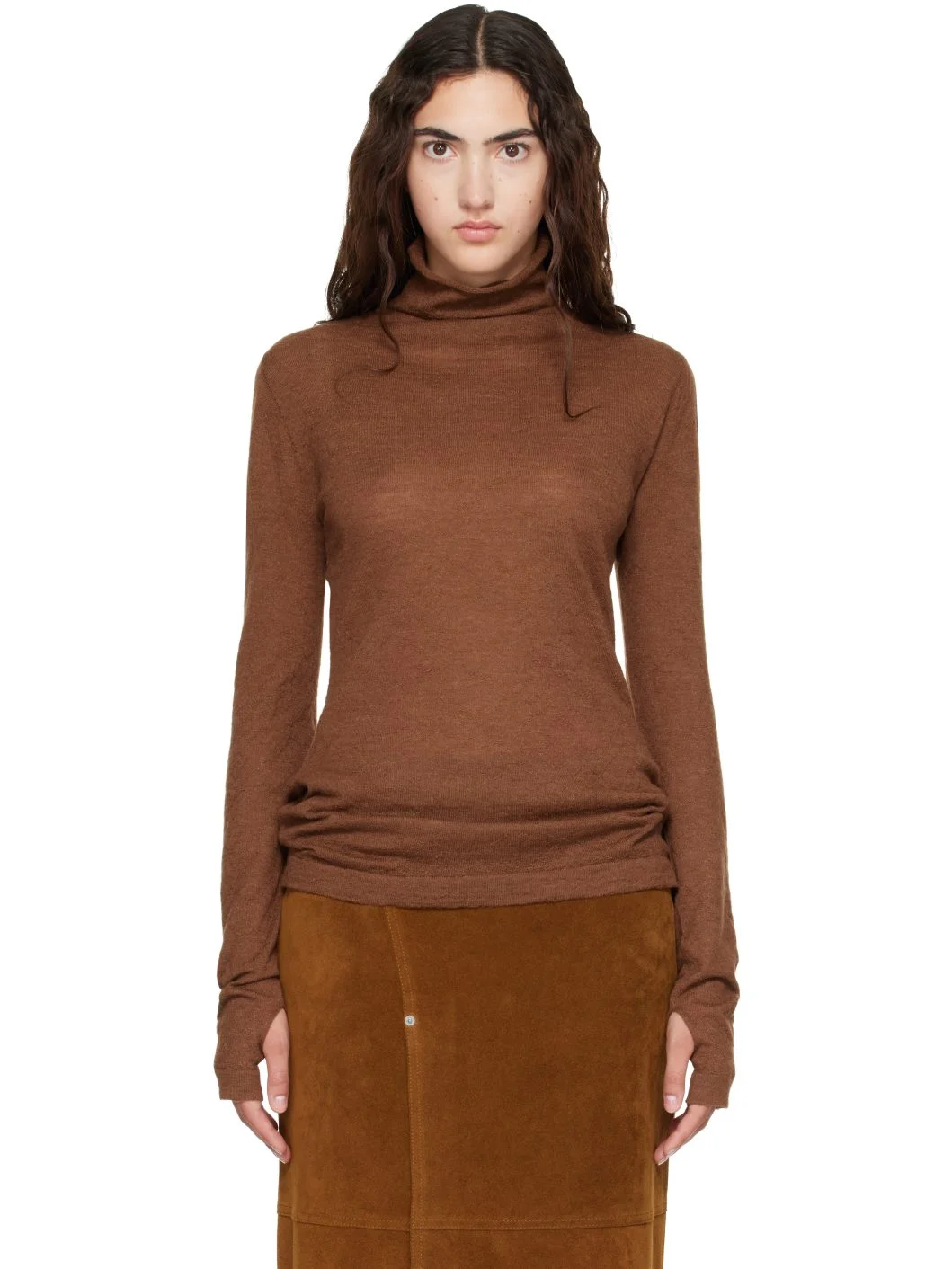Brown Fine Funnel Turtleneck - 1