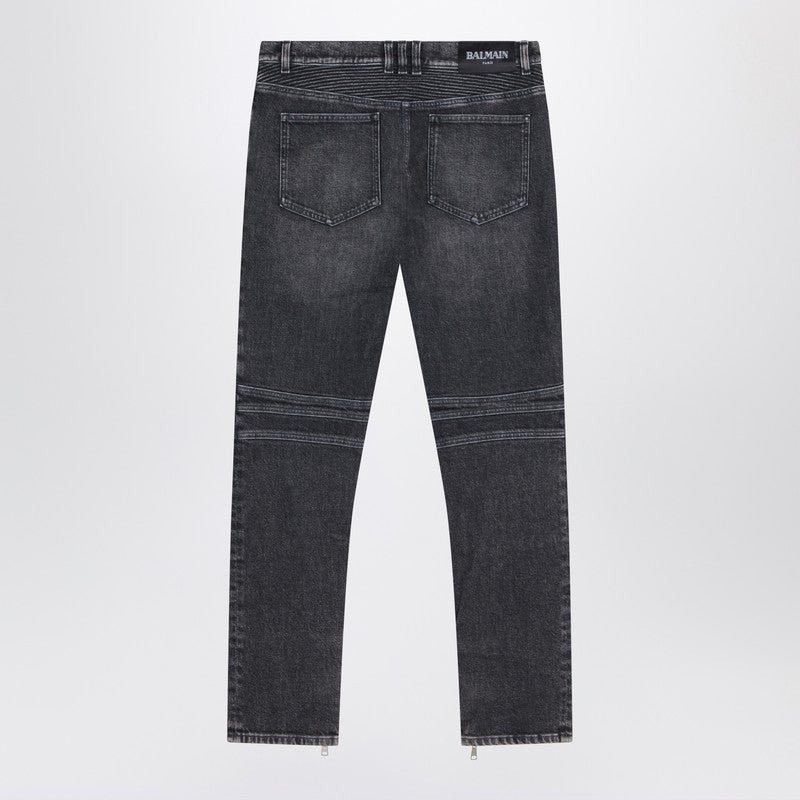 Balmain Grey washed slim biker jeans - 2