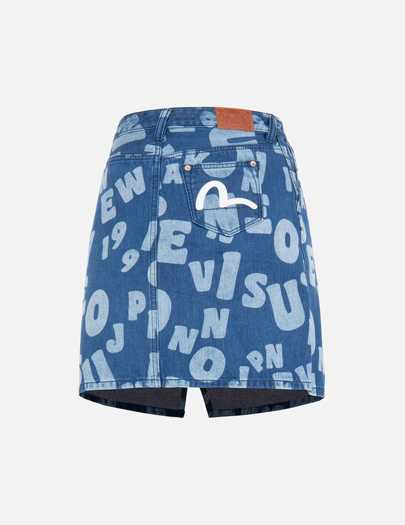 EVISU ALLOVER TEXT DISCHARGE PRINT DENIM SKIRT outlook