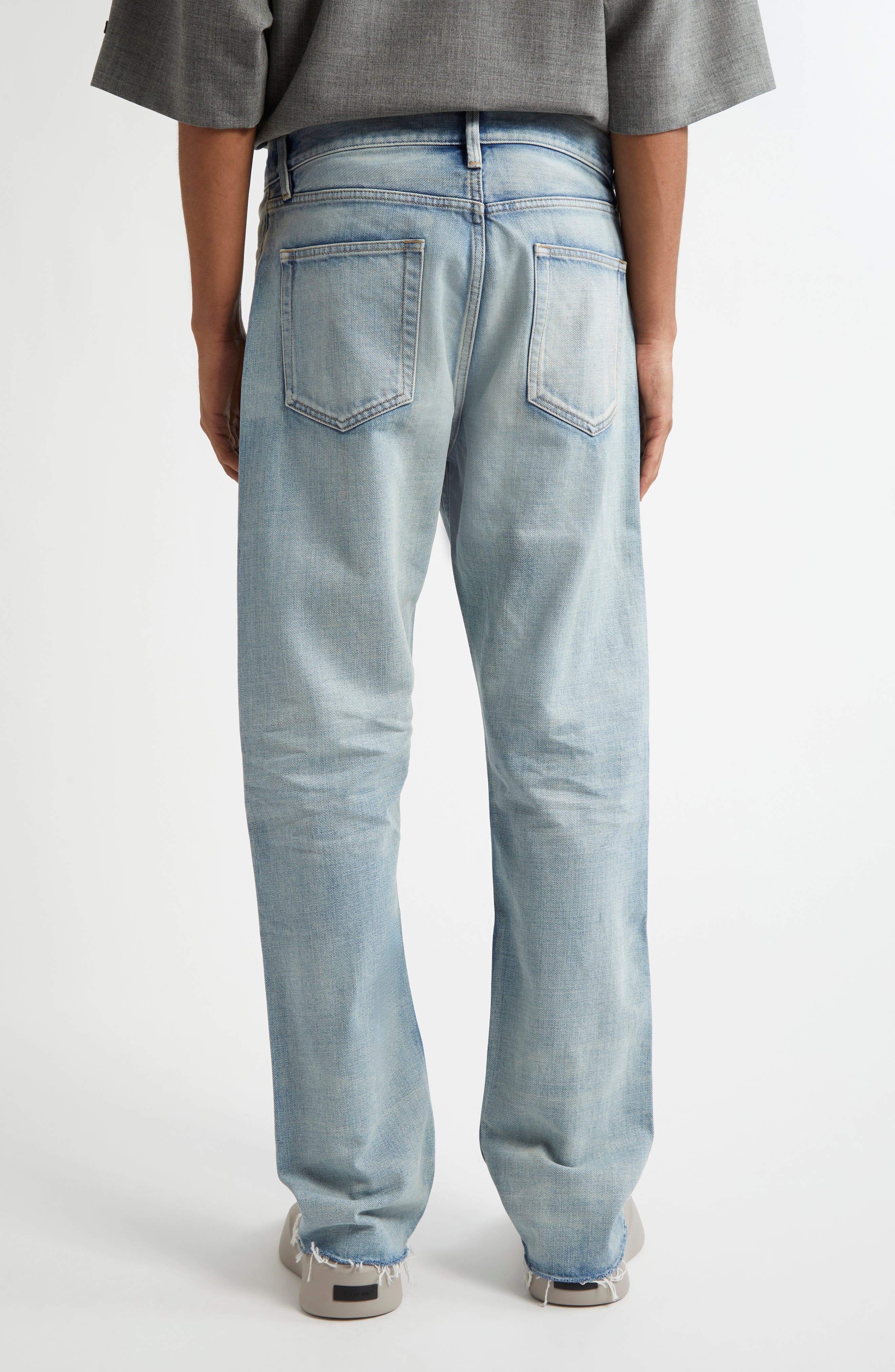 Fear of God Five-Pocket Raw Hem Straight Leg Jeans in Light Indigo at Nordstrom - 3