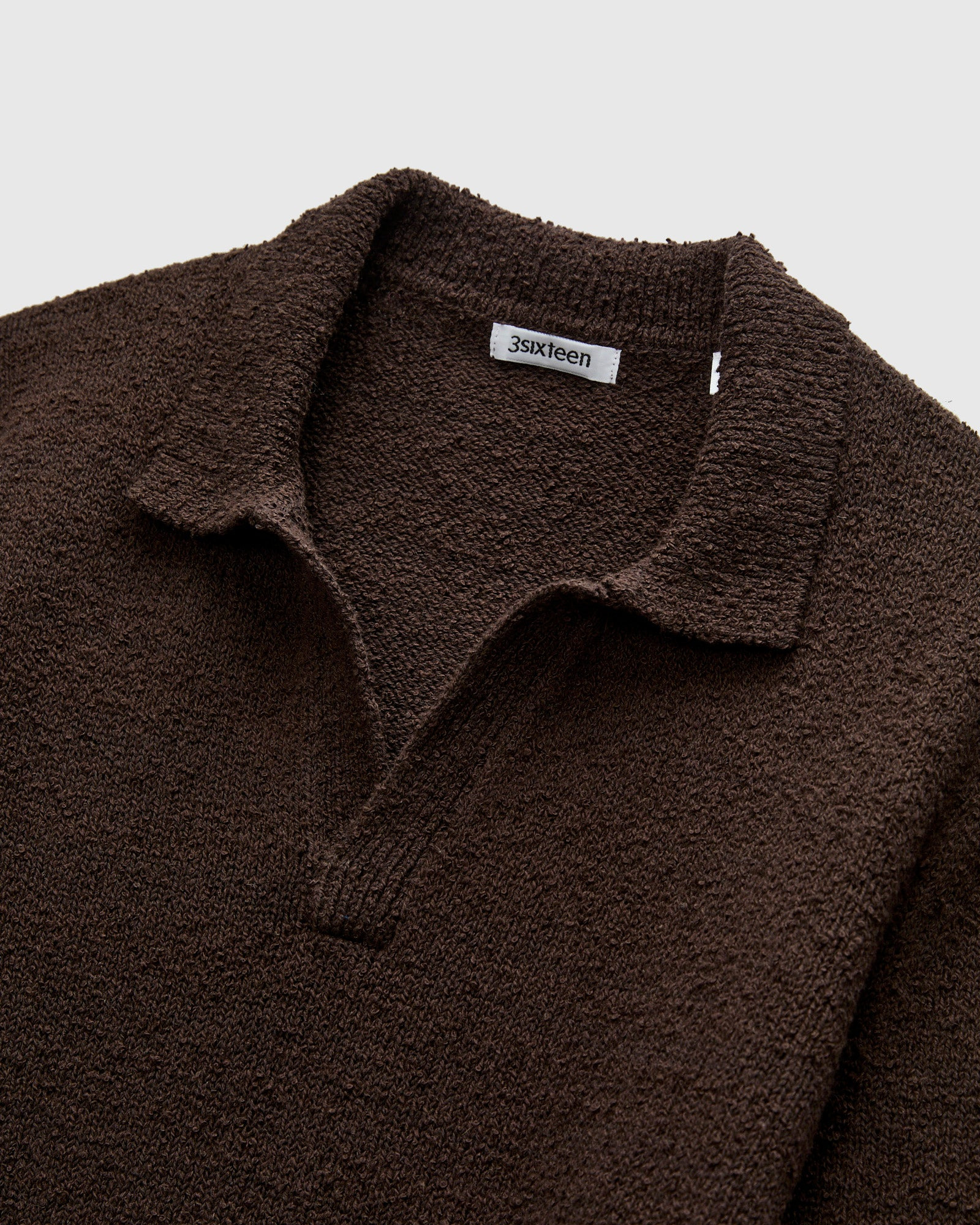 Long Sleeve Knit Polo is Bark Boucle - 3