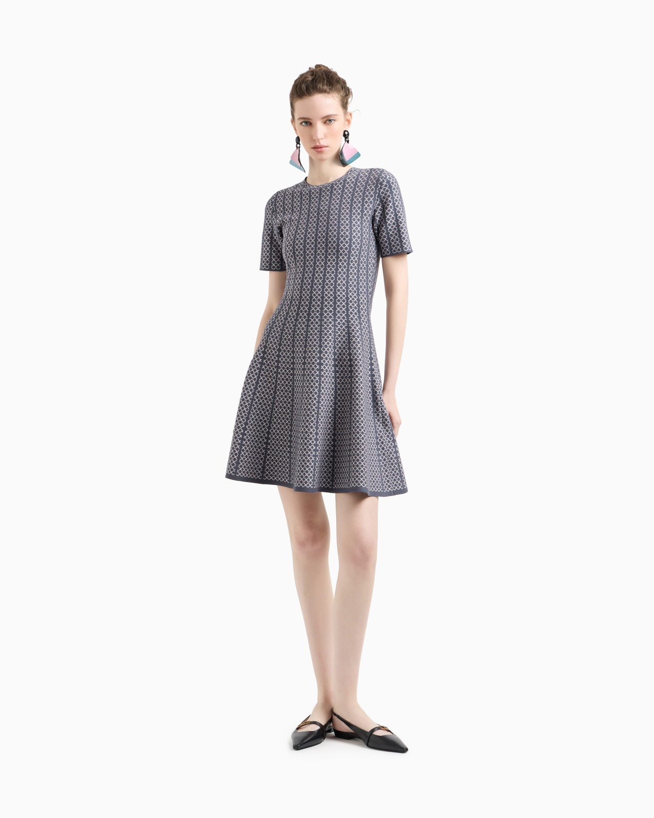 JACQUARD KNIT FLARED DRESS - 2