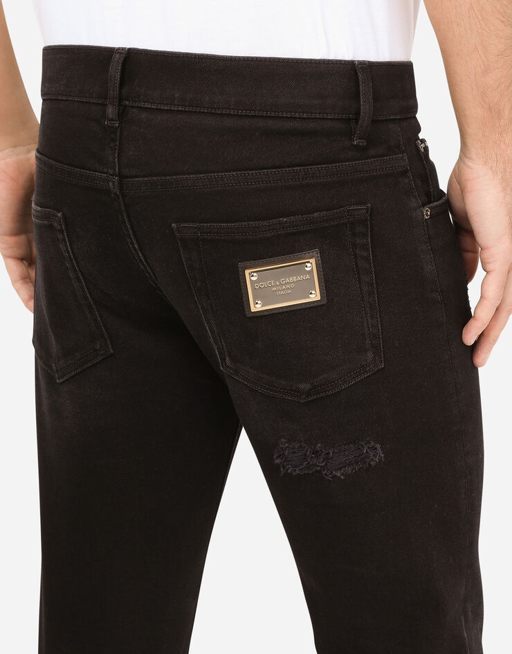 Black skinny stretch jeans with repaired rips - 5