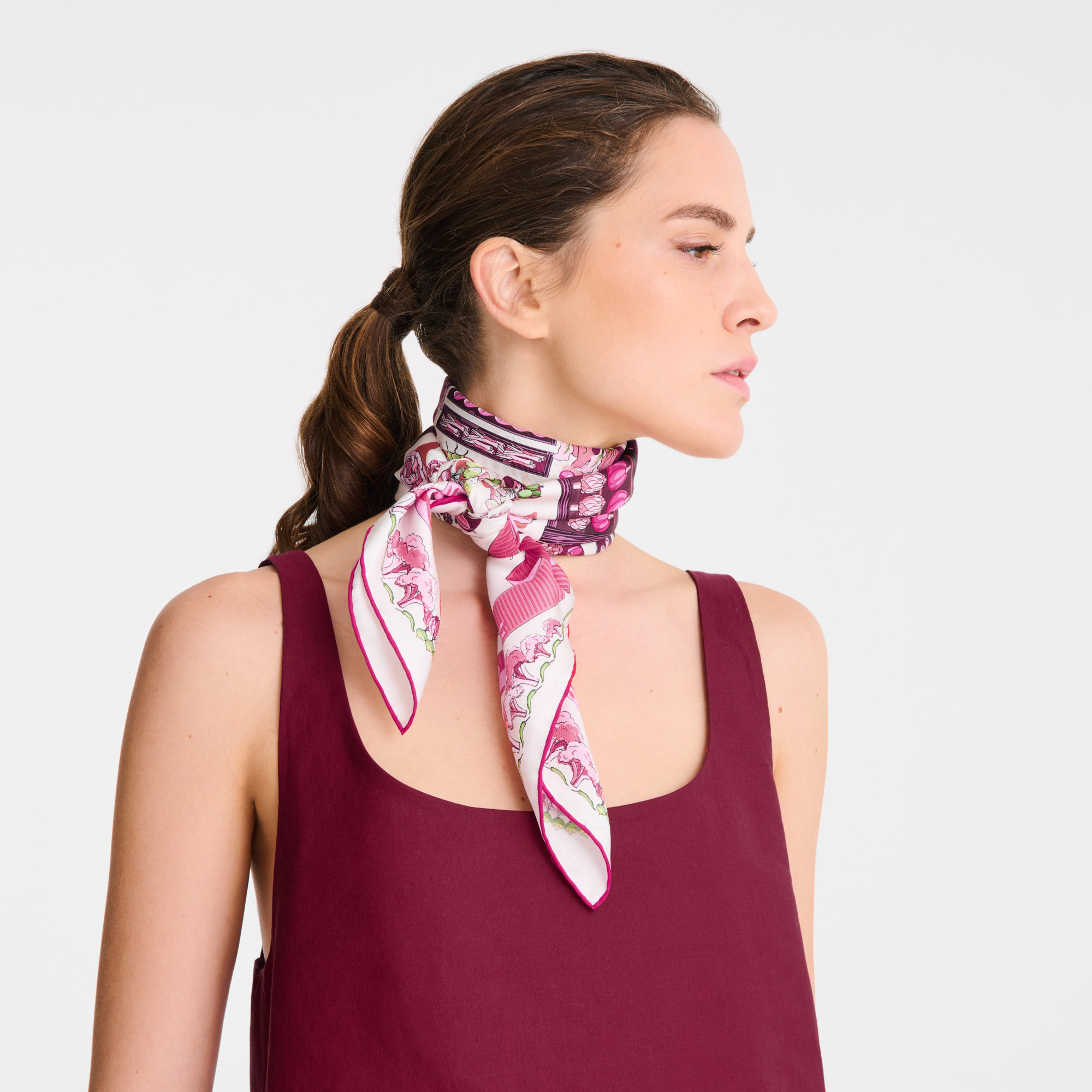 Longchamp Vegetable Garden Silk scarf 90 Pink - OTHER - 2