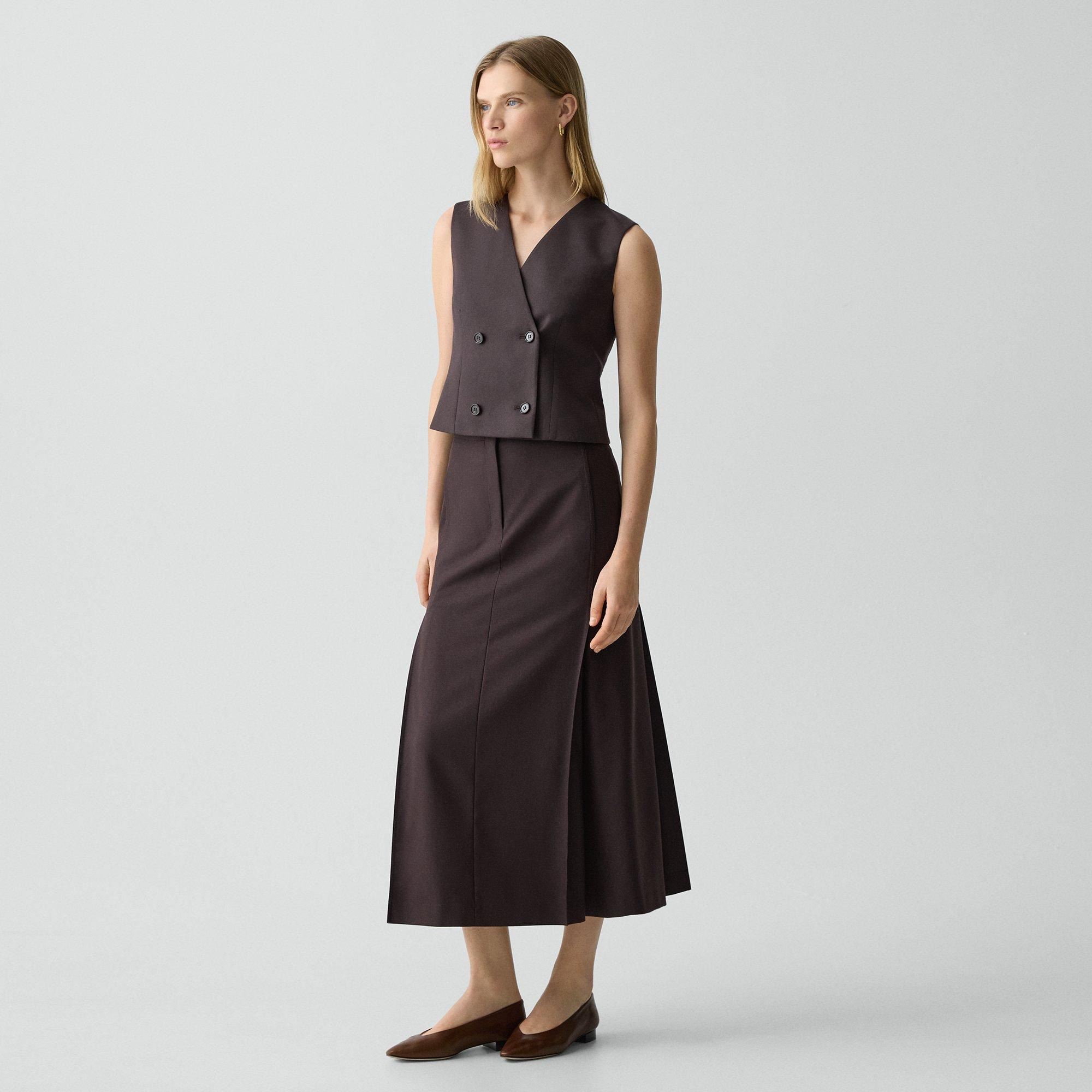 Pleated Maxi Skirt in Wool-Blend Flannel - 3