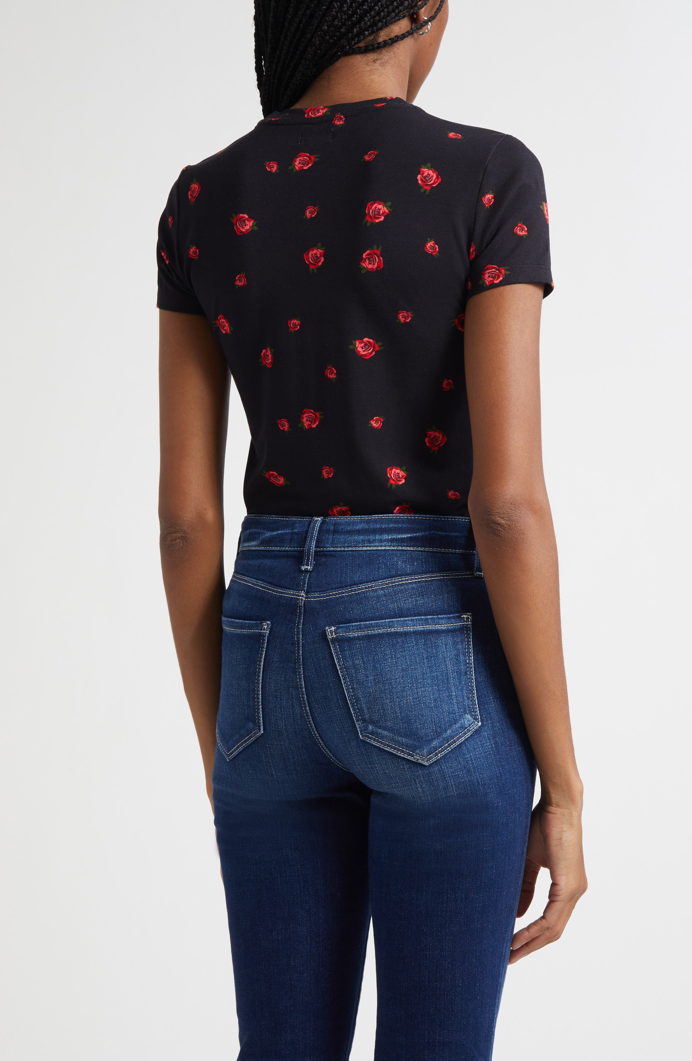 L'AGENCE Ressi Rose Print T-Shirt in Black/Red Rose Emb at Nordstrom - 2