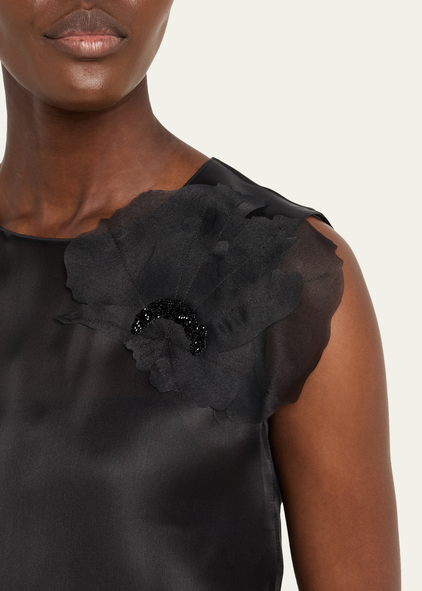 Embellished 3D Anemone Silk Organza Blouse - 5