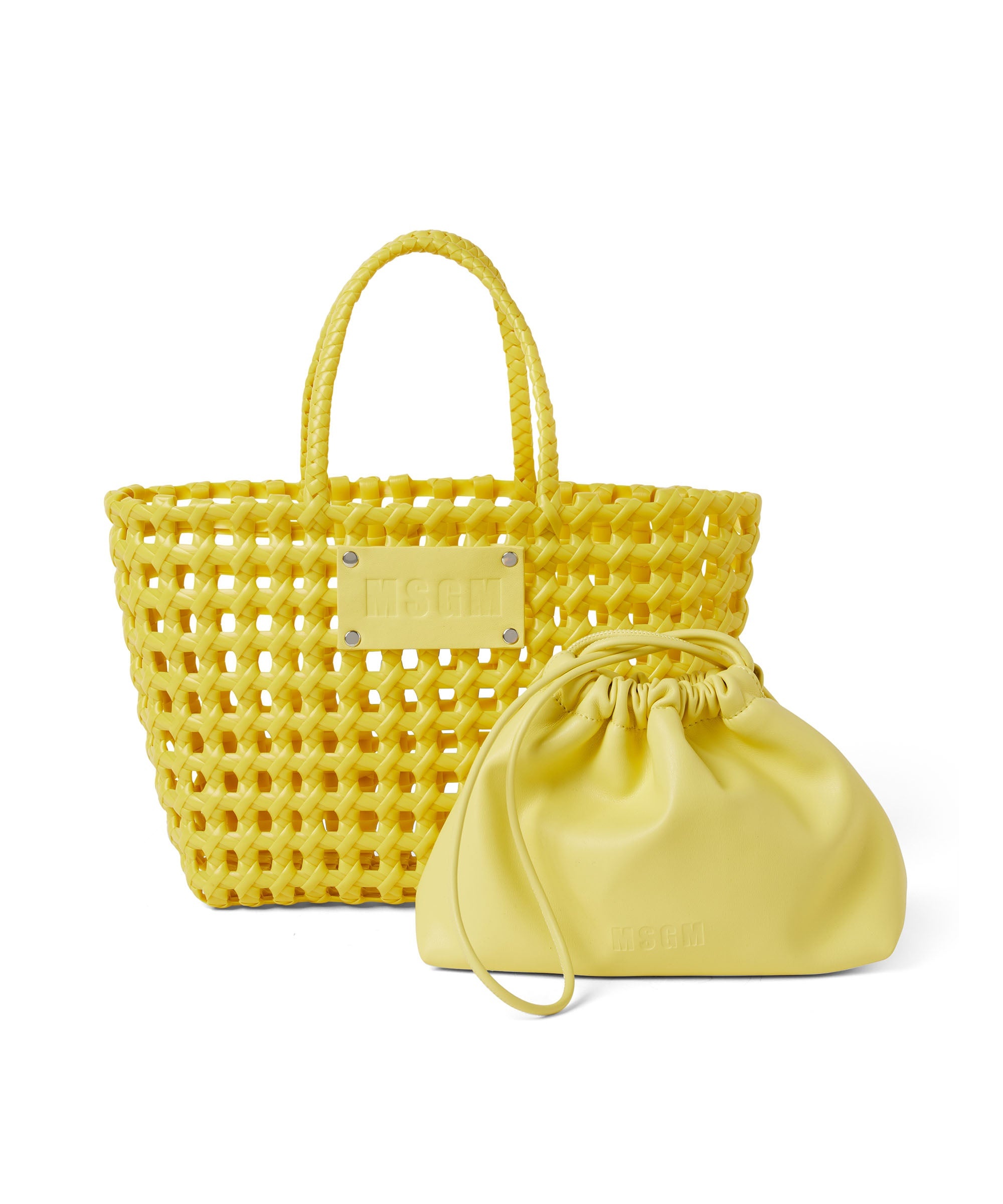 Faux leather basket net mini bag with accompanying mini pouch - 4