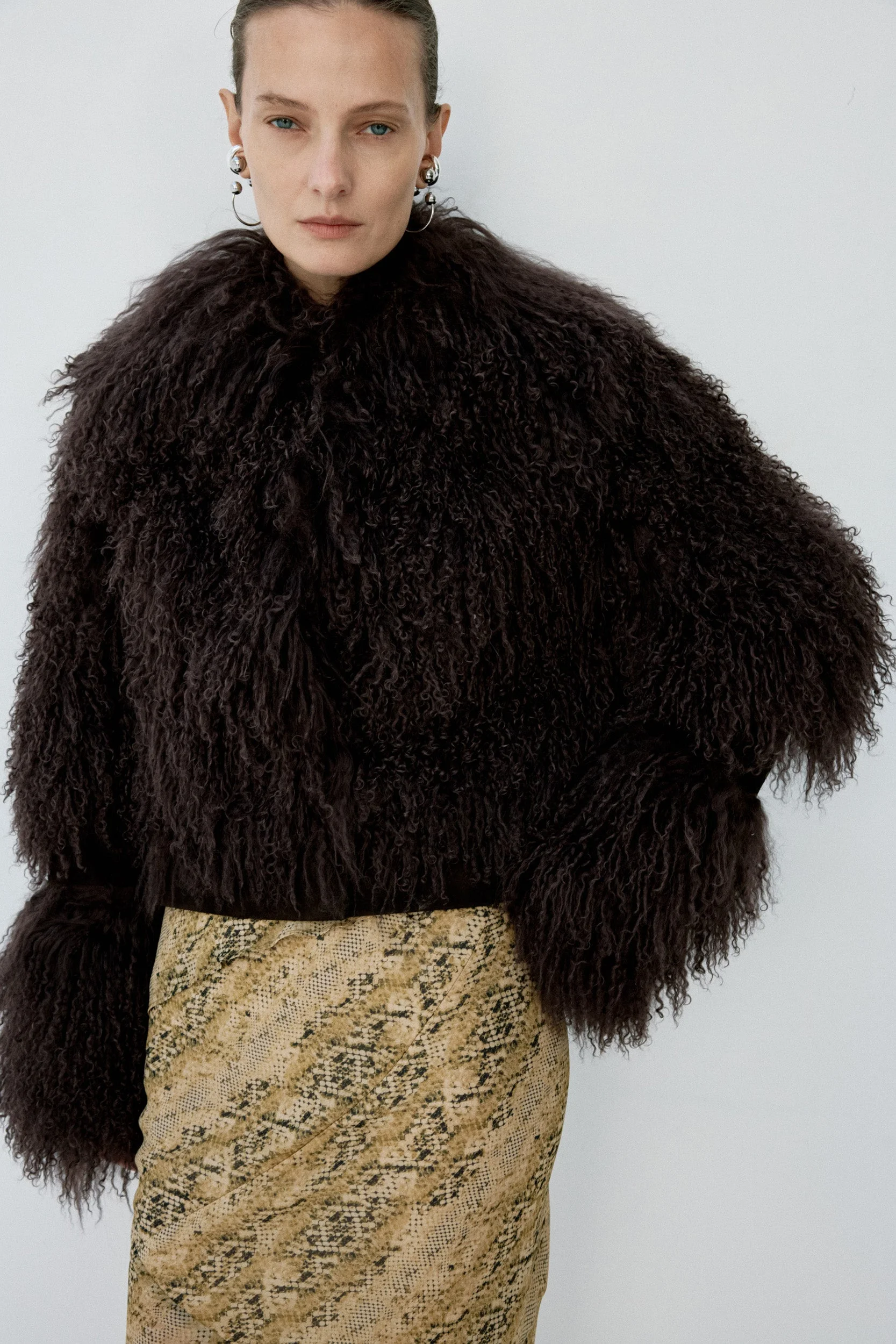 VESPERA JACKET IN CHOCOLATE BROWN MONGOLIAN FUR - 1