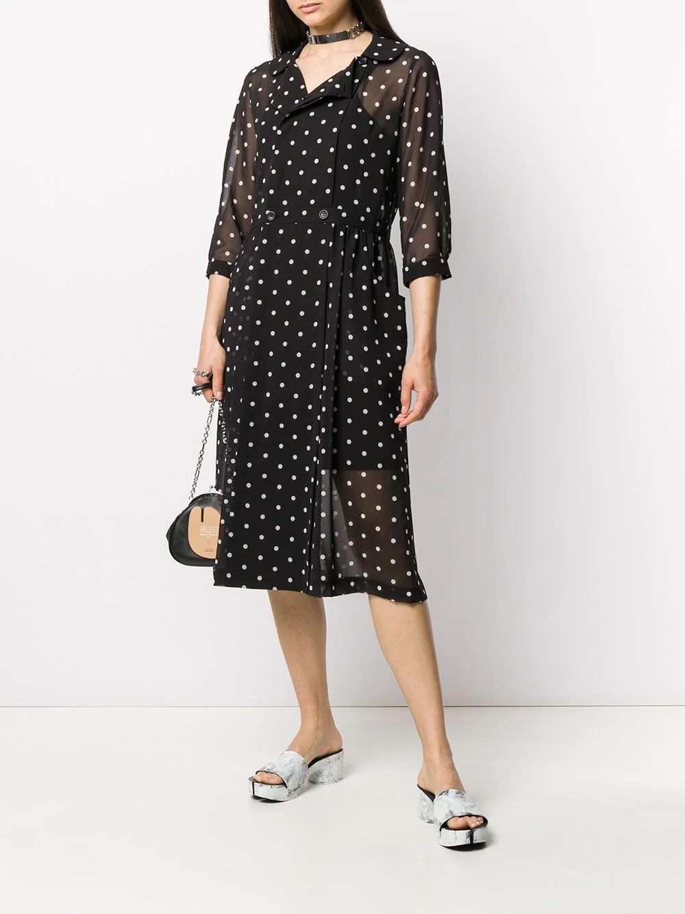 Peter-pan collar polka-dot print midi dress - 2