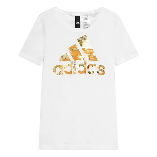 (WMNS) adidas Metallic Logo Training Short Sleeve White CD1956 - 1