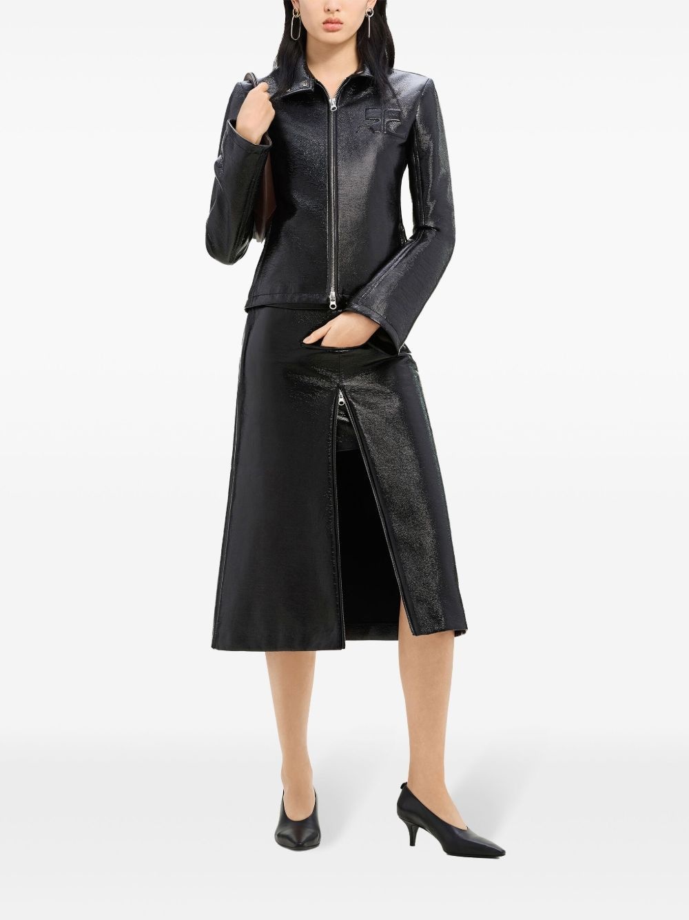 zip-detail coated midi skirt - 2