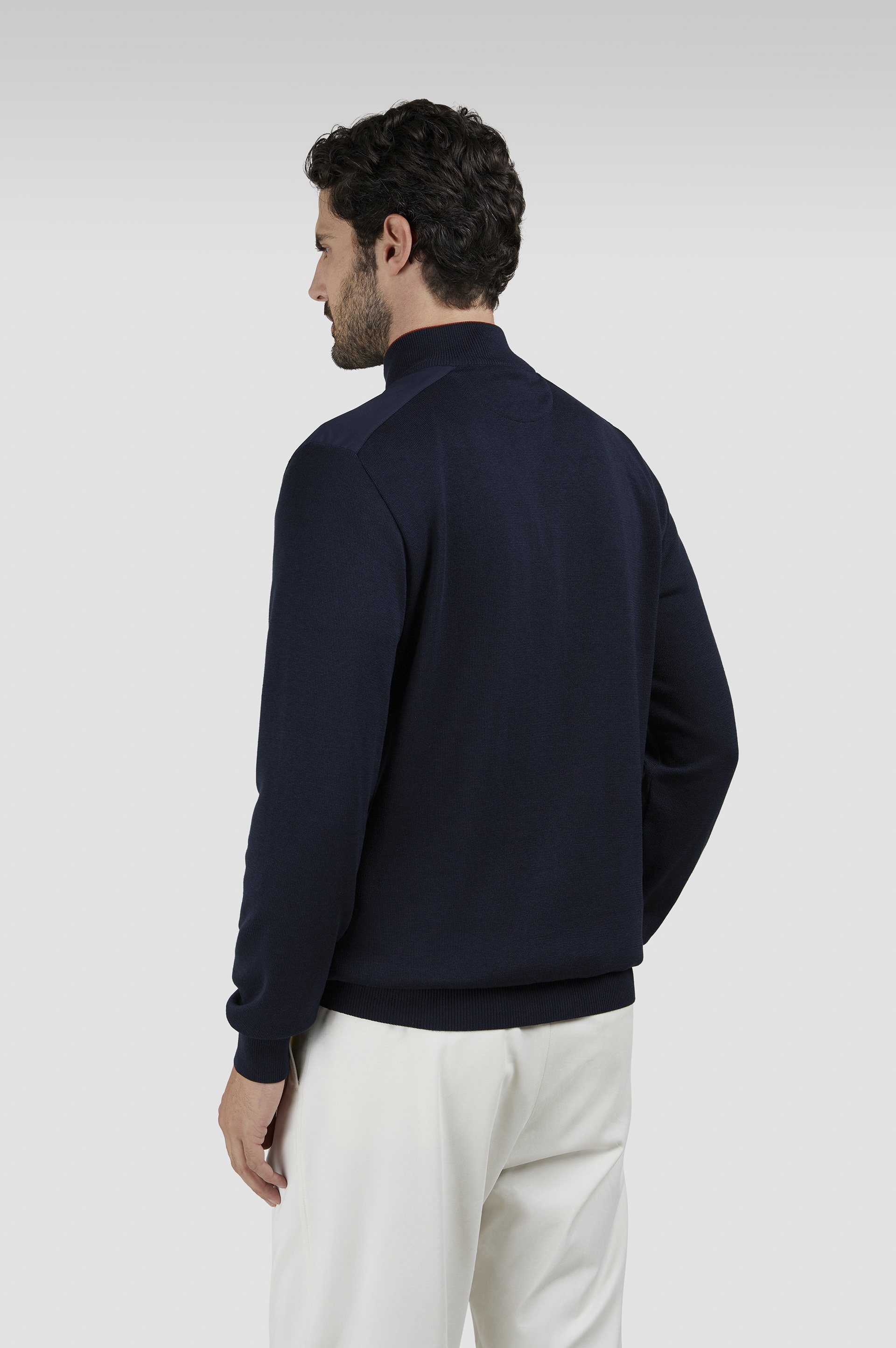 WOOL AND SILK SWEATER WITH JERSELY DETAILS - 3