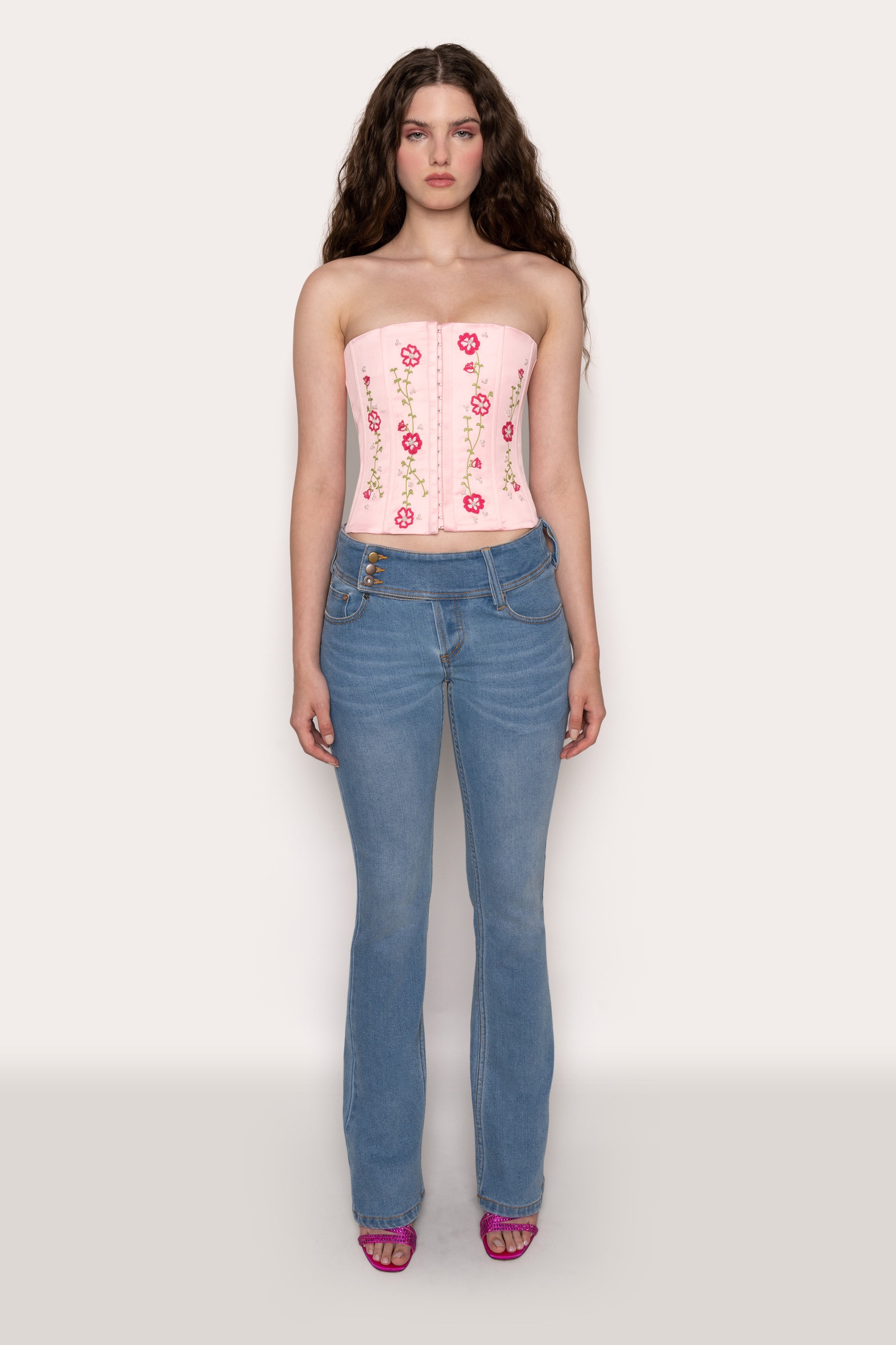 LOW RISE BELTED FLARE DENIM - 2