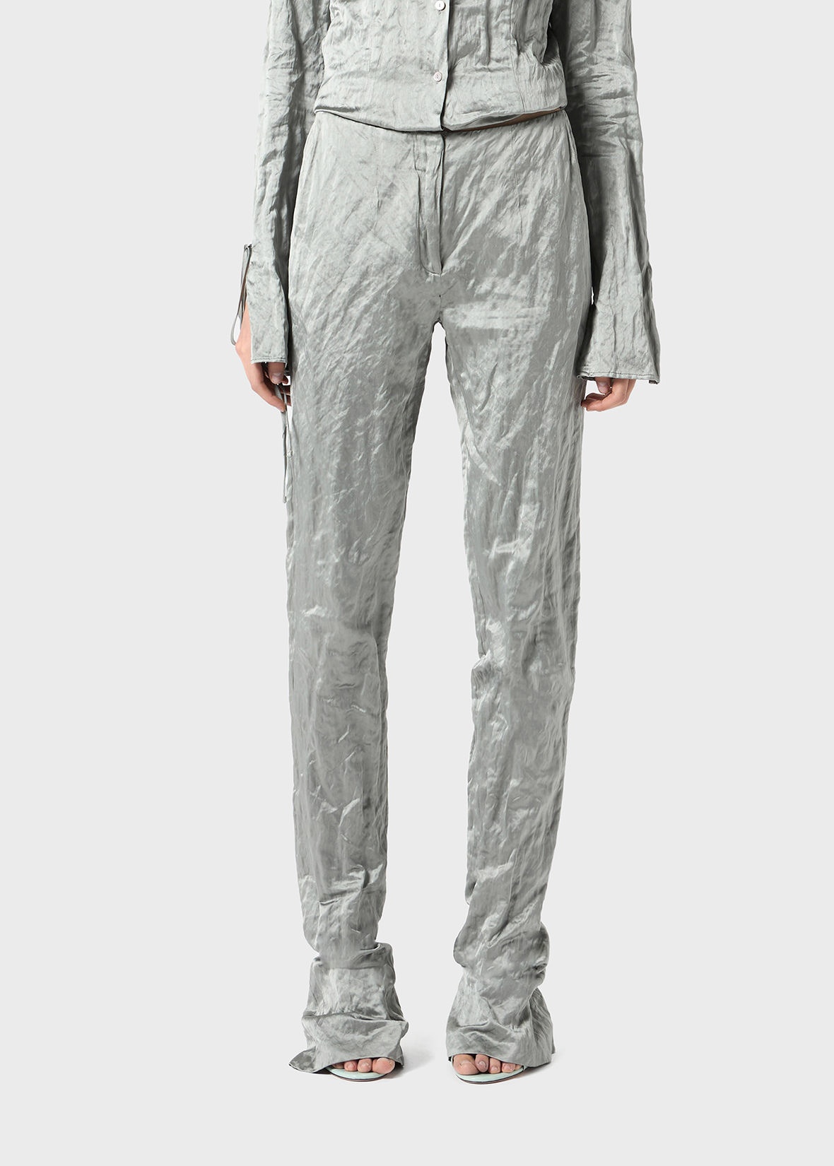 STRAIGHT LEG PANTS IN CRINKLED SATIN - 3