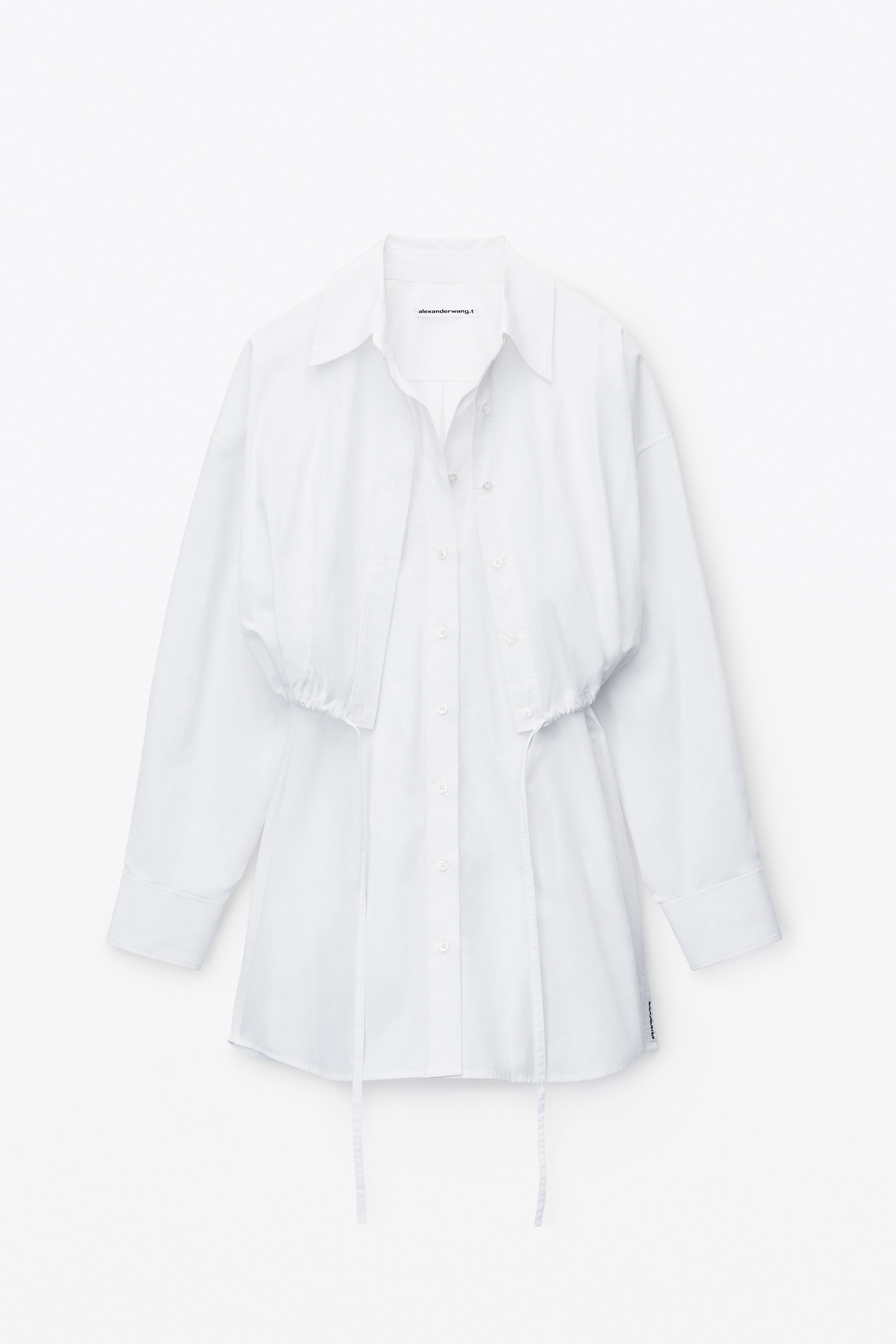 layered shirt dress in compact cotton with self-tie - 1