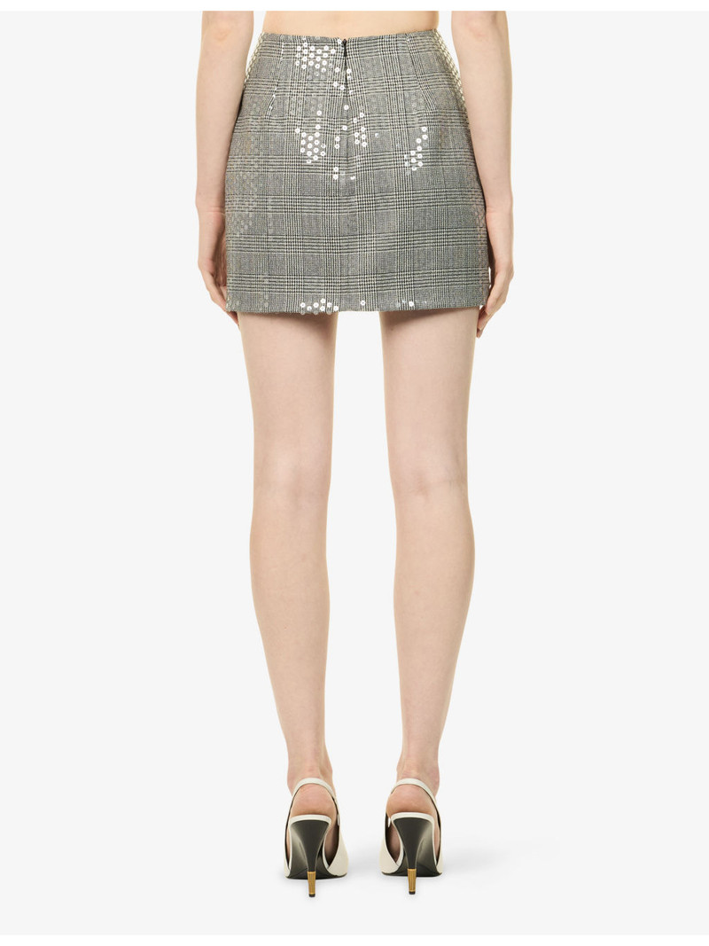 Checked Sequin-Embellished Wool Mini Skirt 4