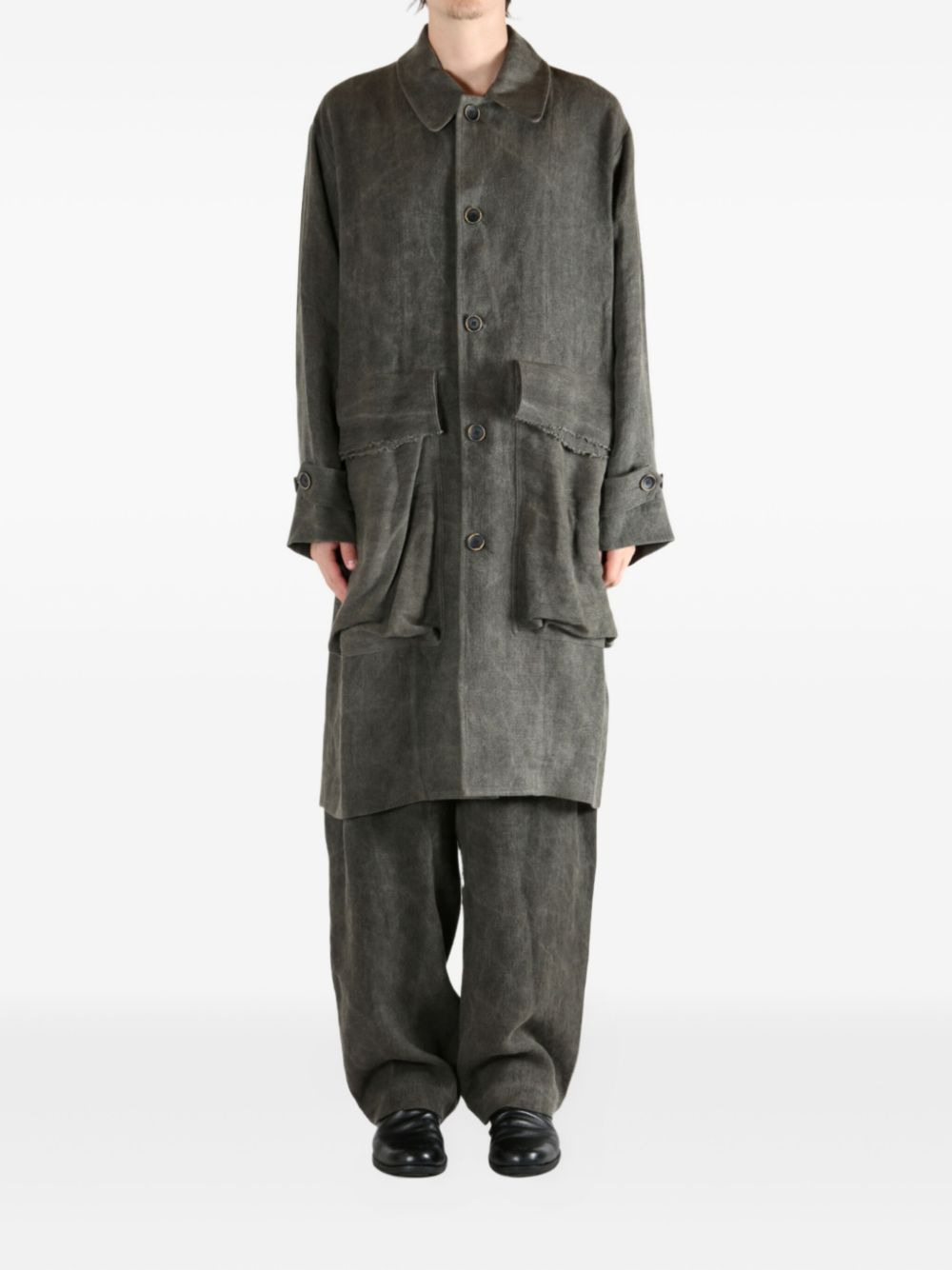 patch-pocket linen coat - 2
