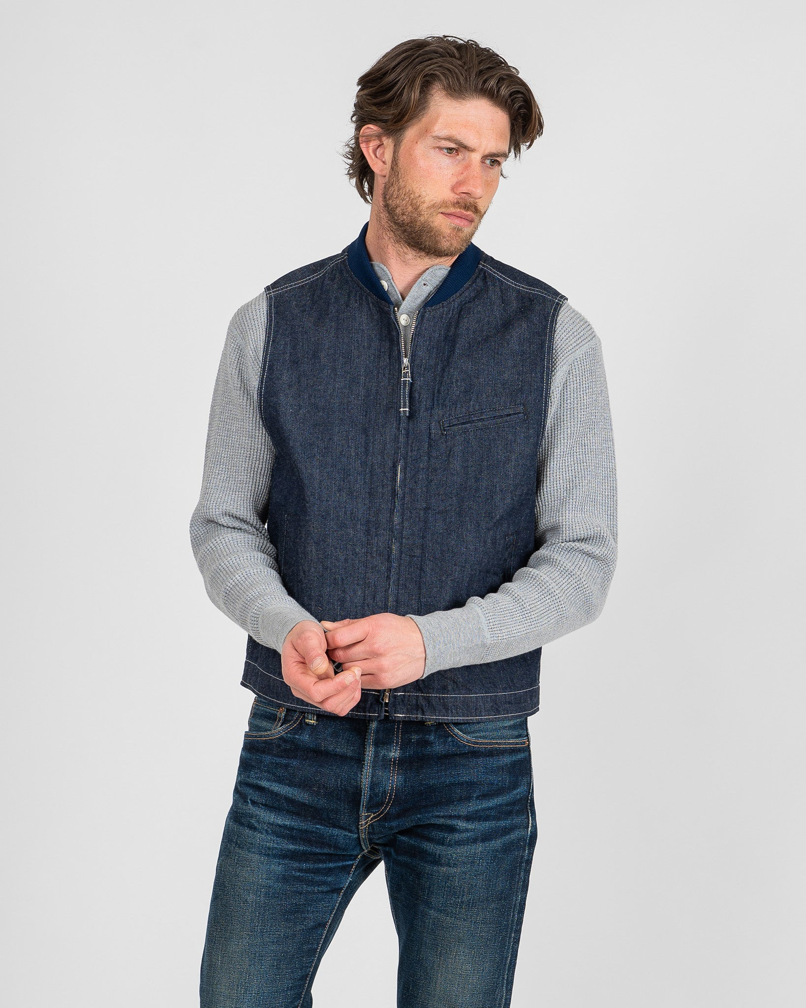 IHV-48-IND 10oz Selvedge Denim Work Vest - Indigo - 2
