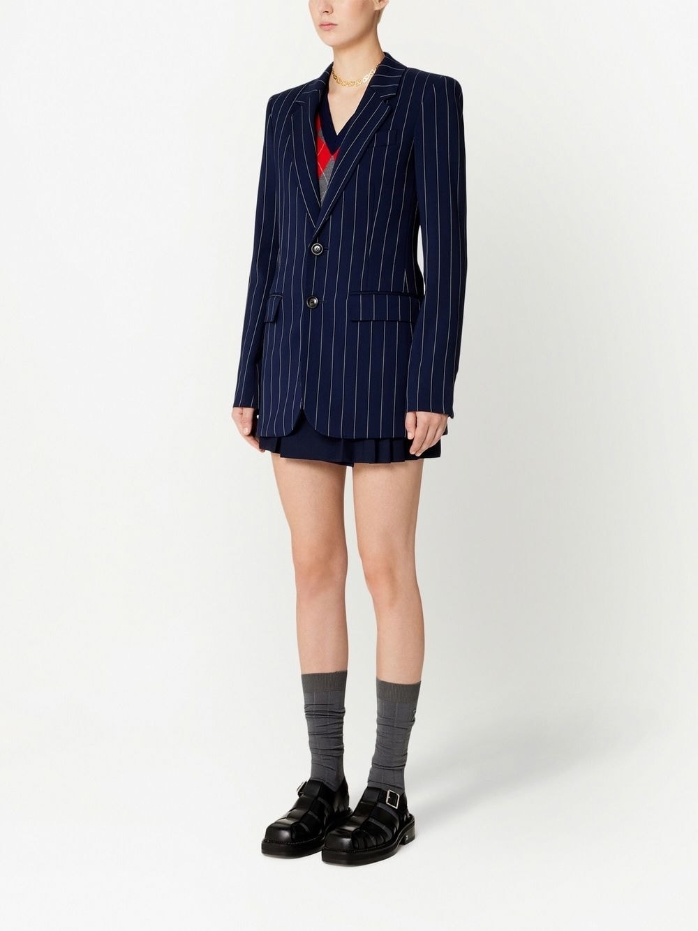 striped single-breasted blazer - 2