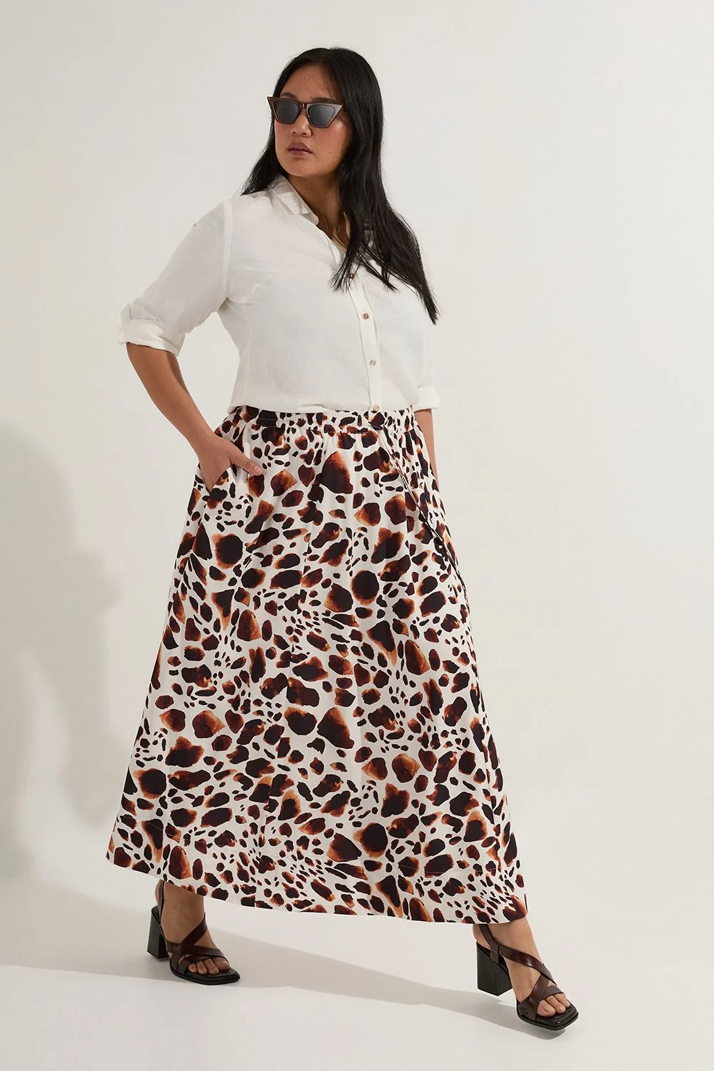 Plus Size Premium Viscose Linen Tie Waist Woven Skirt - 1